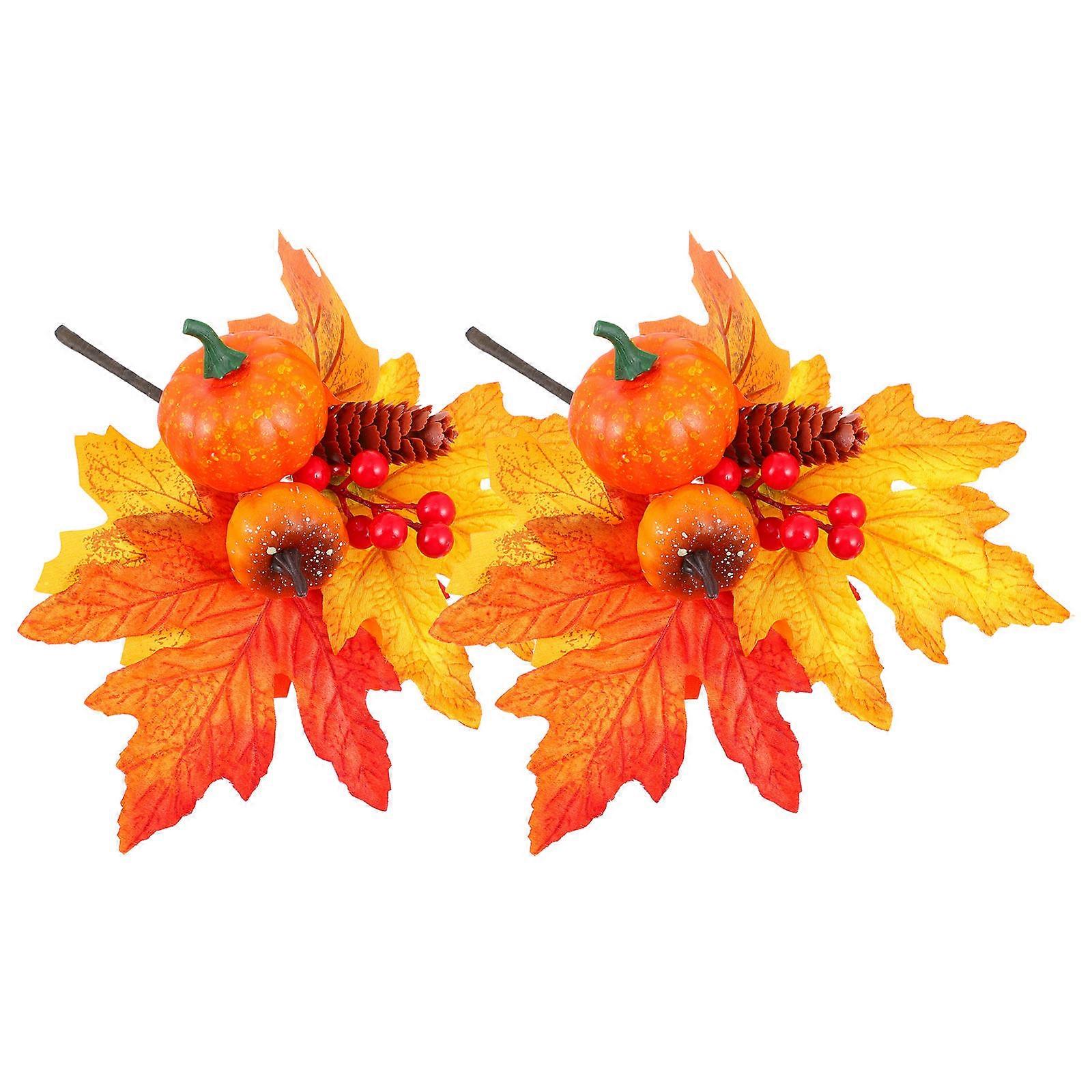 Autumn Harvest Festival Props with Halloween Pumpkin and Maple Leaf Stakes for Decoration Resin Assorted Color