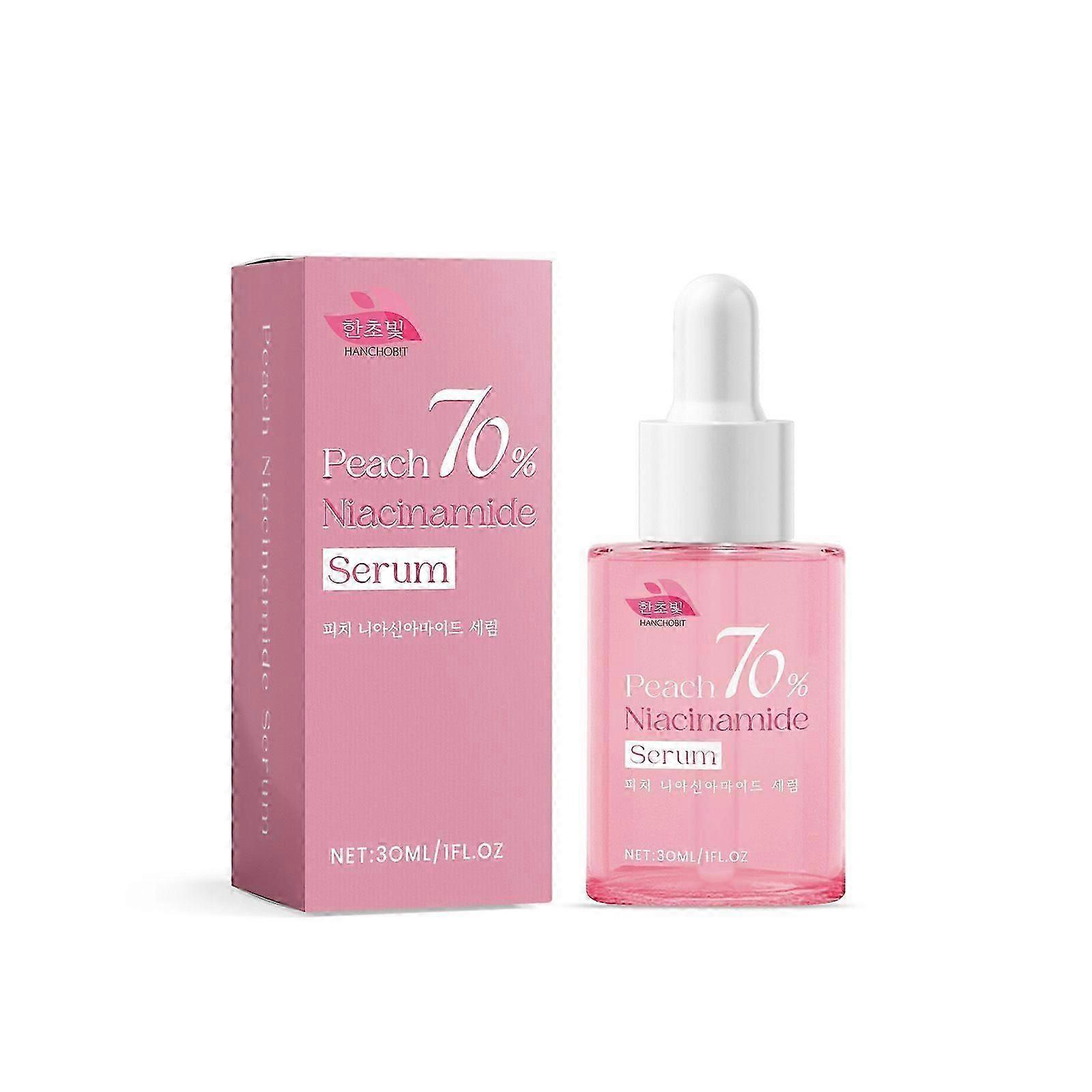 Sérum 70 % niacinamide et extrait de pêche - Soin du visage éclaircissant, hydratant et anti-âge, 30 ml avec acide hyaluronique