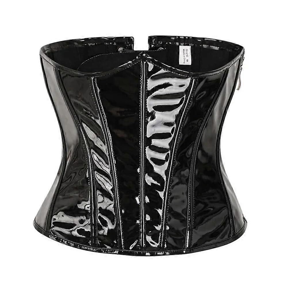 Women Leather Underbust Corset Zippered Waist Cincher Size S Black Gothic Bustier Body Shape Belt