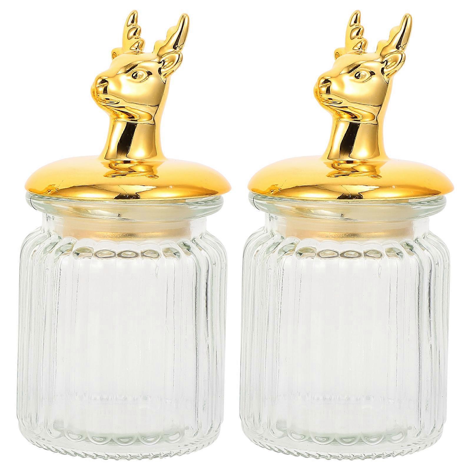 Round Glass Storage Container For Gift Giving 16X7.5X7.5CM Golden European-Style Moisture-Proof 2Pcs