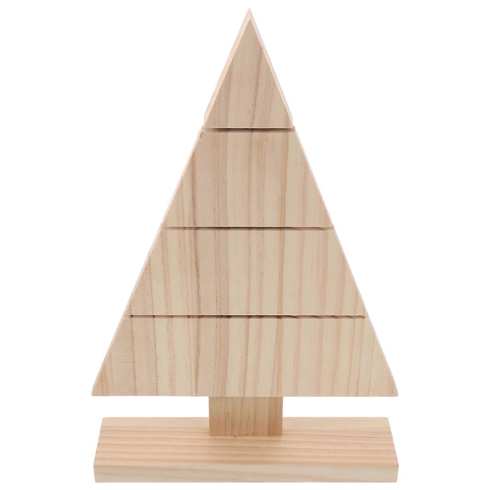 Unfinished Wooden Christmas Tree Craft with Base   Rustic Mini Xmas Table Decor for Holiday, Desktop, Fireplace or Bookshelf   DIY Painting