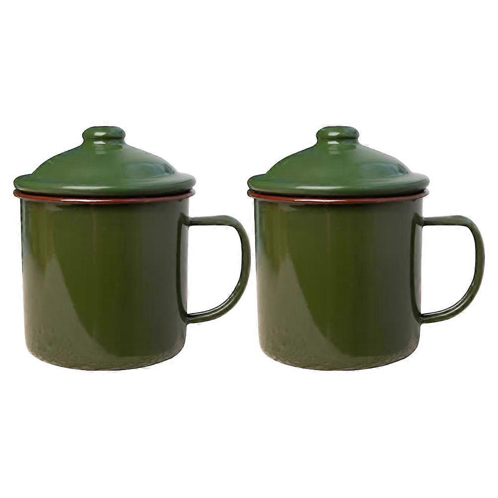 Vintage Military Green Enamel Mug with Handle – Retro Tea Cup for Home, Office, and Outdoor Use