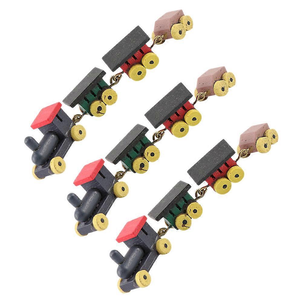 Miniature Model Train Craft for Home Use Made of Wood Black Color 3 Pieces