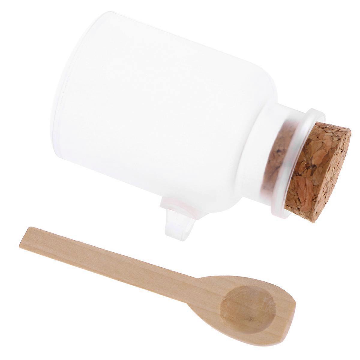 100G Empty ABS Plastic Bath Salt Jar Pot For Daily Use With Wooden Cork And Spoon 1Set