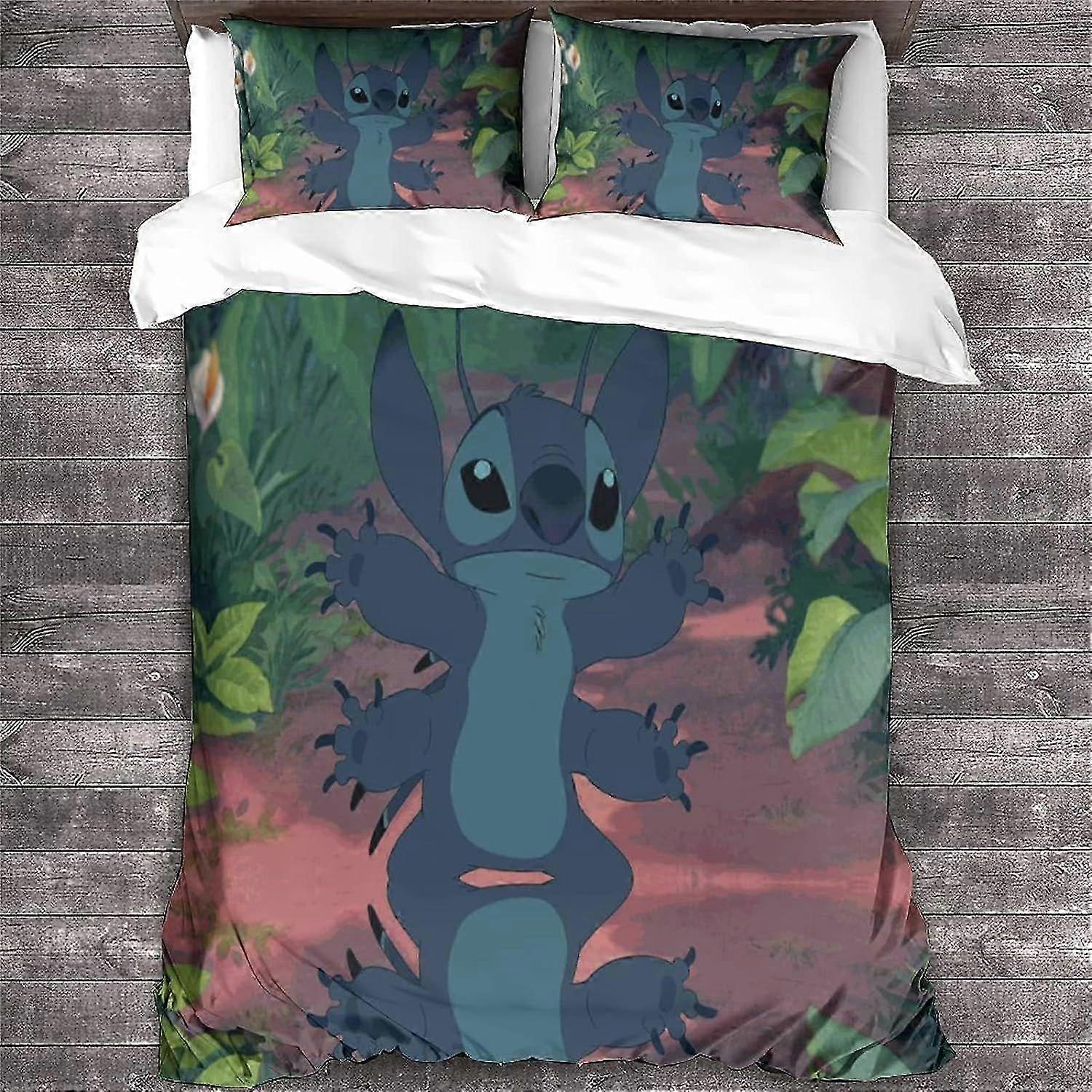 2025 Stitch Children's Bedding Set - Cartoon Animation Characters Pattern - with Duvet Cover and Soft and Breathable Double Duvet Cover 135*200CM