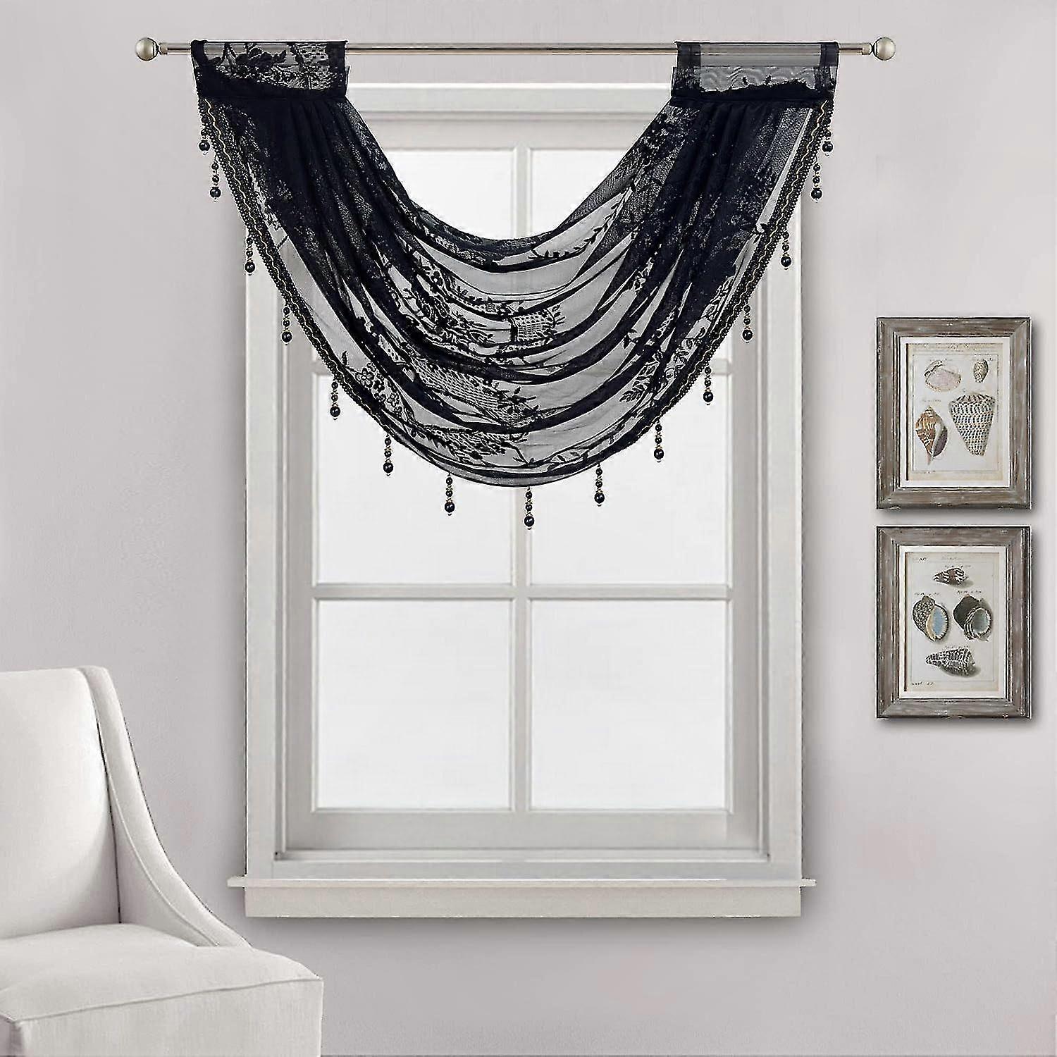 Floral Embroidered Semi Sheer Window Valance Light Filtering Rod Pocket Curtain for Small Windows 1 Panel