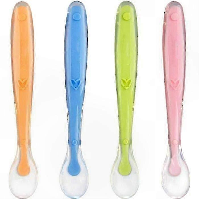Silicone Baby Spoon Set of 4 for Weaning and Feeding Soft Cutlery for 4+ Months