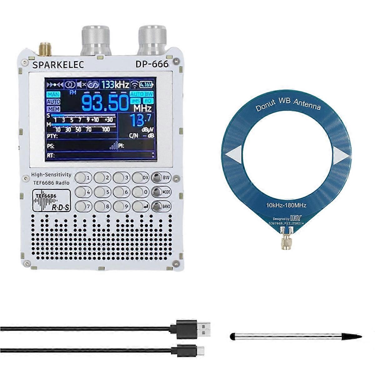 TEF6686 Radio DP-666 Full Band FM/LW/MW/SW Shortwave Radio+Loop Antenna Kit ESP32 RDS 2.8 Inch IPS
