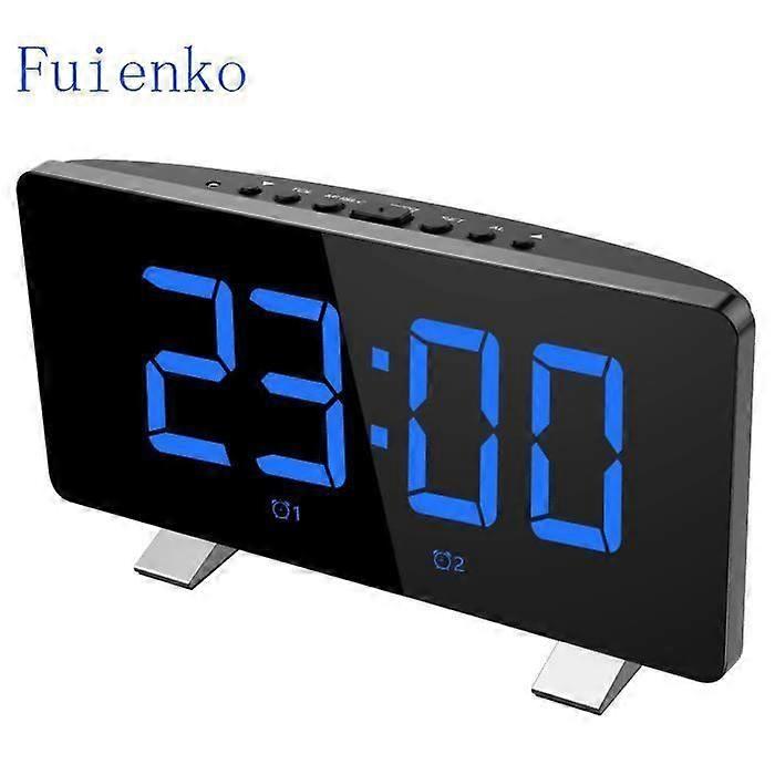Digital Alarm Clock - Blue - Dual Alarm Clock - Black - 7.3 inch LED Display - USB Charging Port