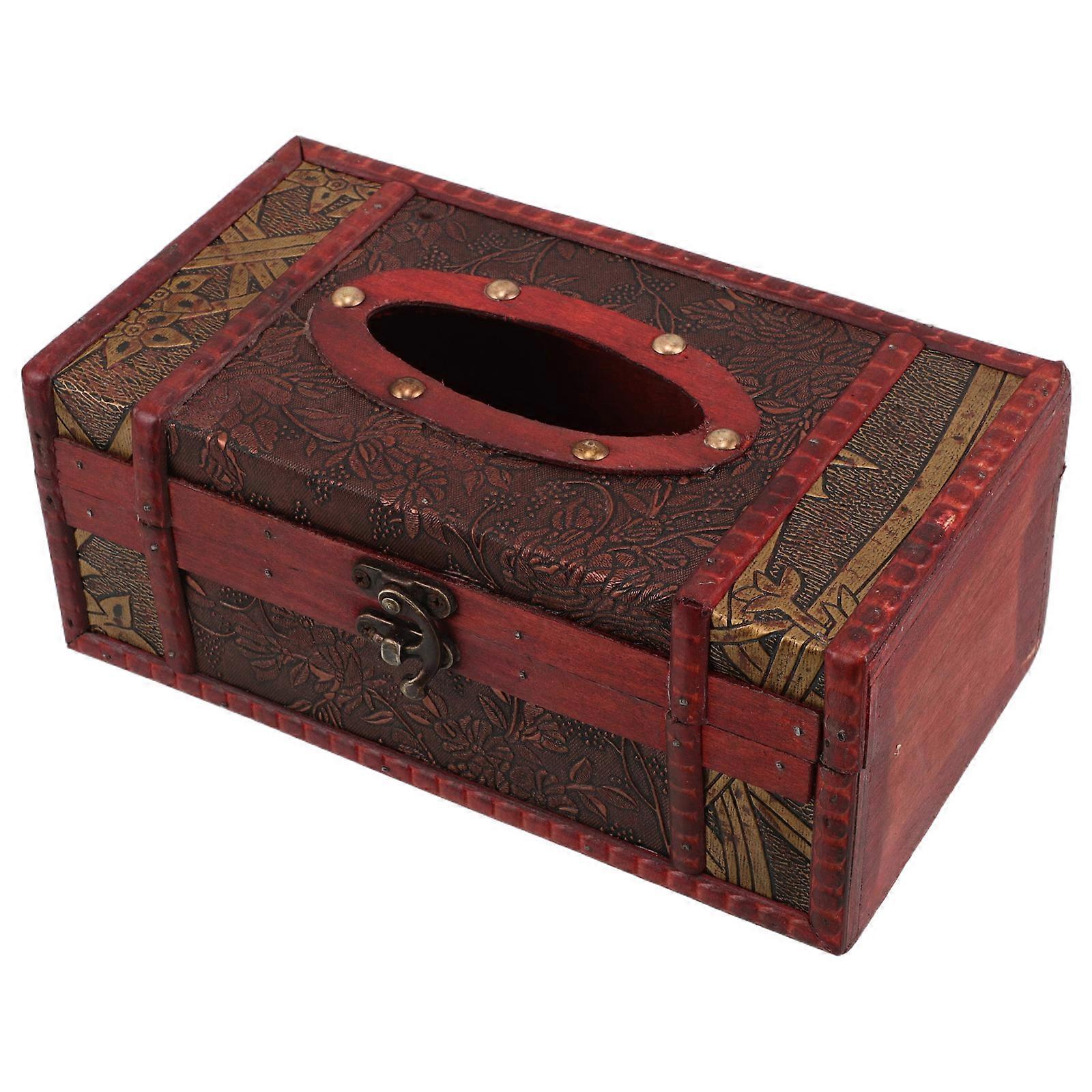 Retro Tissue Holder Dark Red Wooden Tissue Organizer Box with Unique Craftsmanship for Home