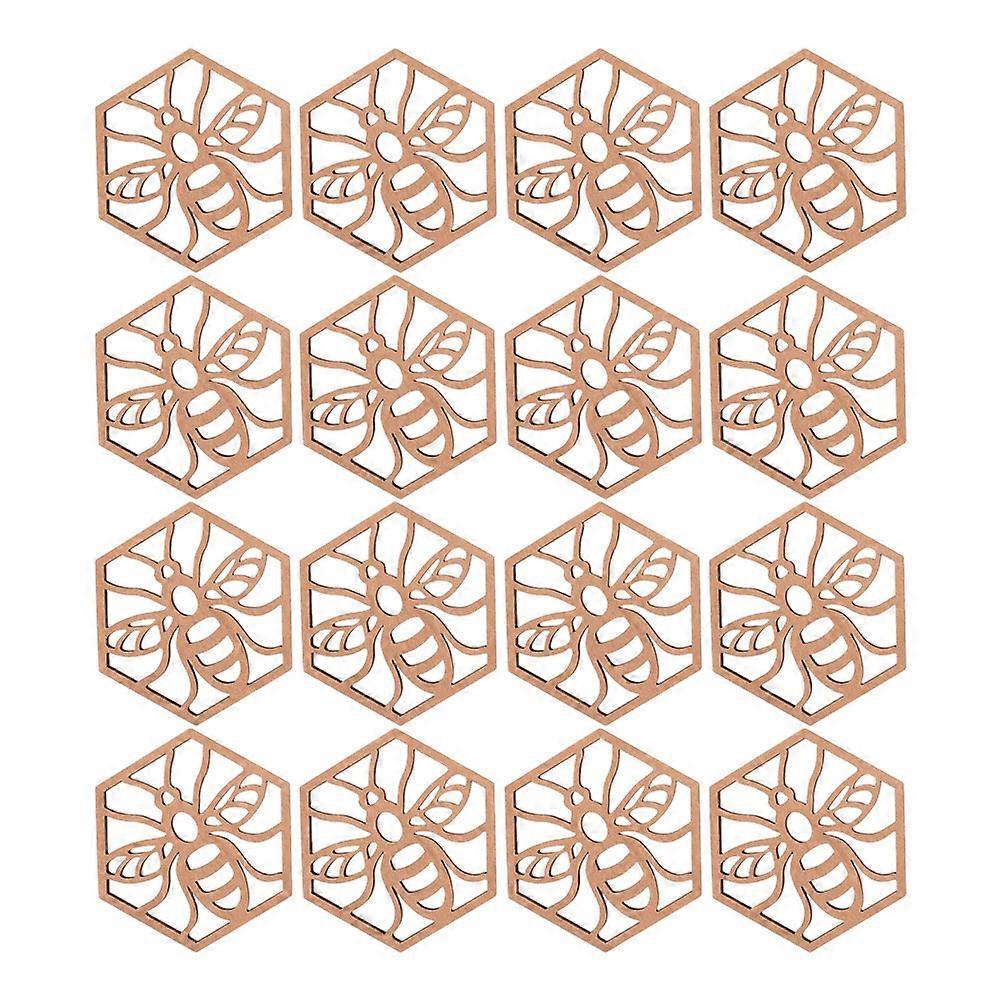 16Pcs Hexagon Wooden Coasters Table Decorations for Home Party Light Brown