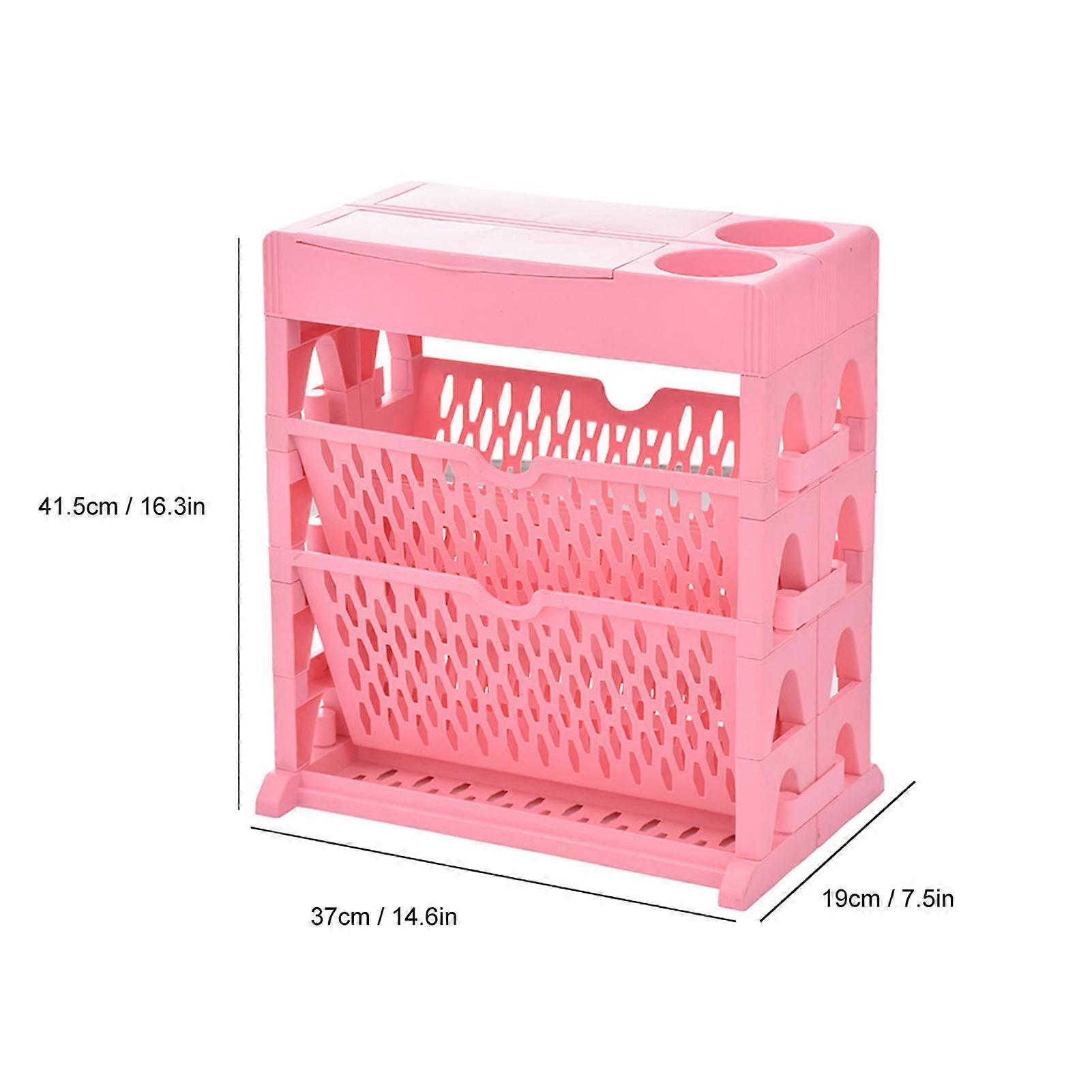 Double Row 2-Layer Pink Book Rack Storage Bookshelf, Large Capacity