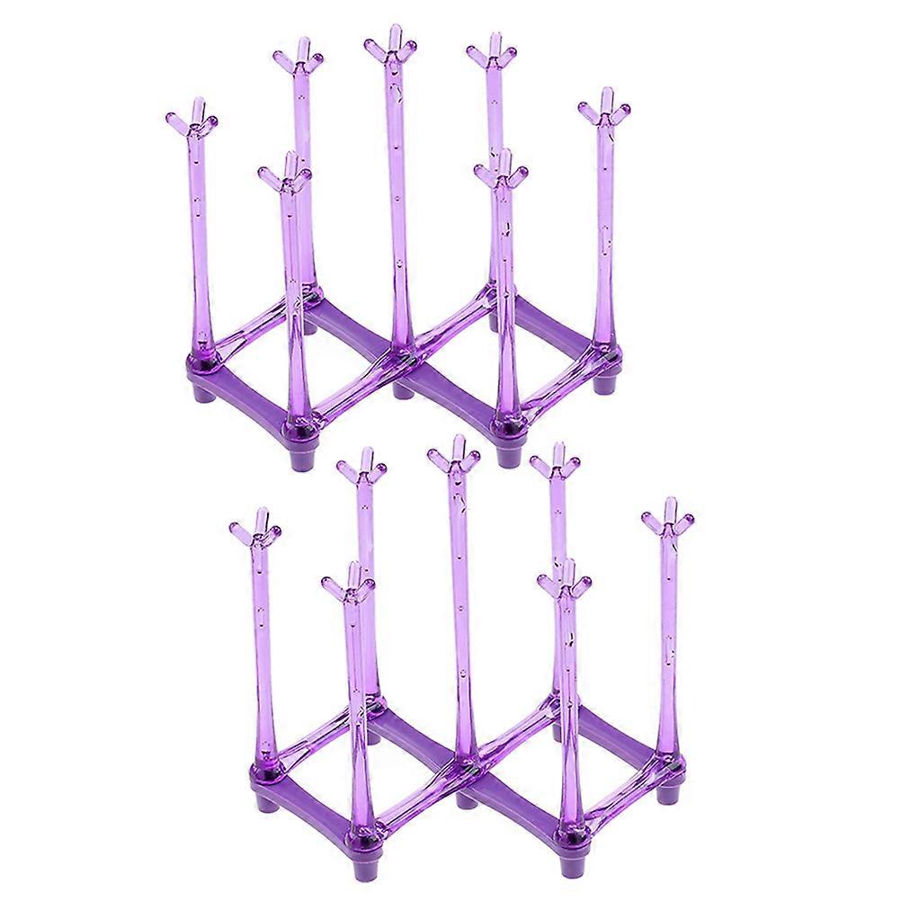 Bottle Stand Holder 2Pcs Retractable Design Kitchen Organizer Purple Perfect For Bottle Drying And Storage