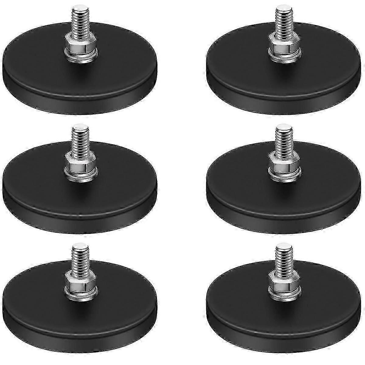 Rubber Coated Neodymium Magnet Base with M6 Threaded Bolts and Nuts, 22lbs Heavy Duty for Workshop Garage, 6-Piece Set