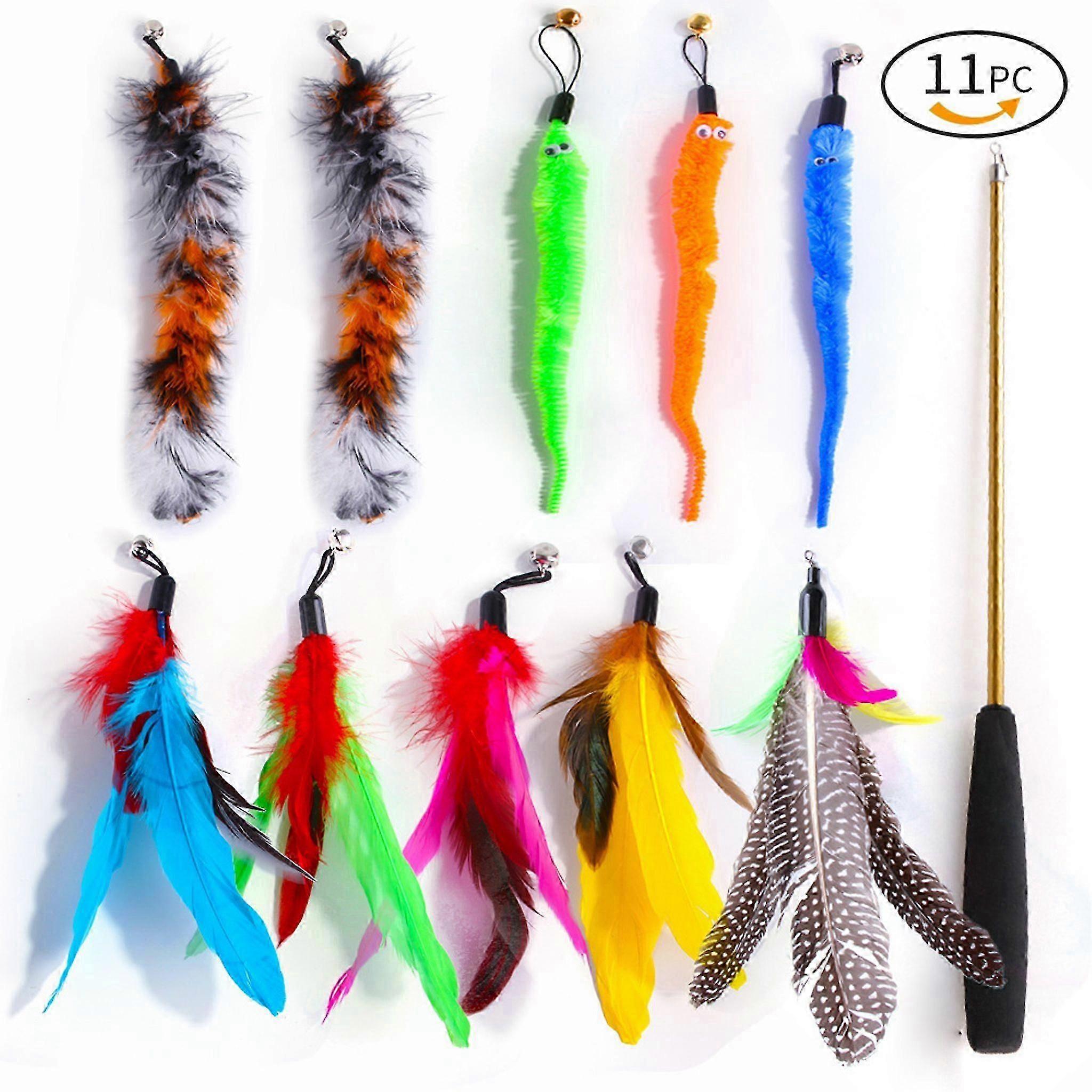 Cat Teaser Toy Interactive Cat Feather Stick with Suction Cup and Bell Stick Interactive Feather Toy Stick ZD B2