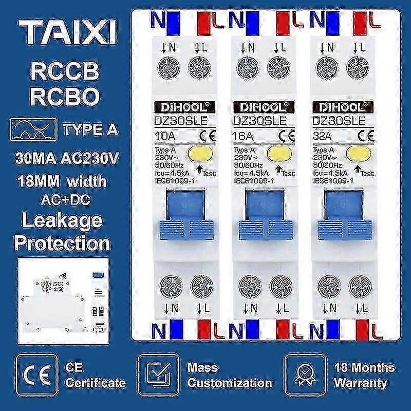 Rcbo Type A 220v 30ma Mini Residual Current Circuit Breaker Rcd Mcb Rccb 1p+n 10a 16a 20a 25a 32a Leakage Protection