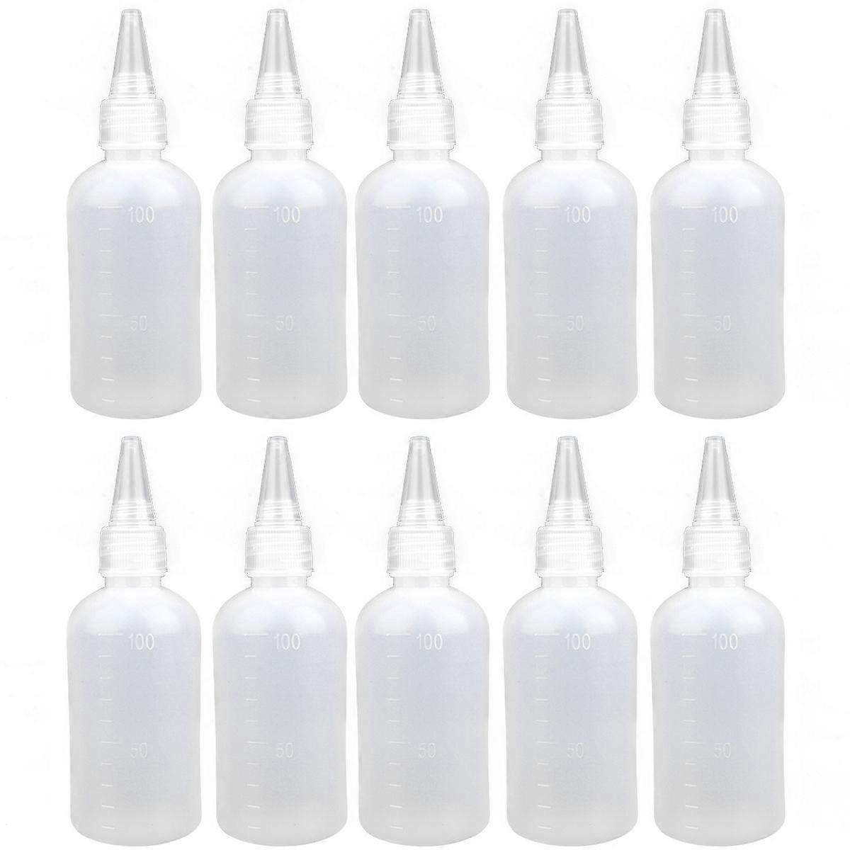10 Pcs 100ML Transparent Empty Bottle Squeeze Dispenser Refillable Needle Mouth Lotion Bottle Plastic Sub-bottled with Capacity Scale (White, Funnel C