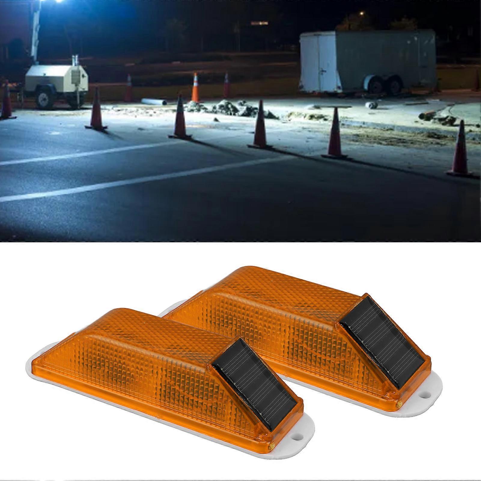 2 PCS Solar Warning Light 200mAh 15x4.2cm Yellow Waterproof