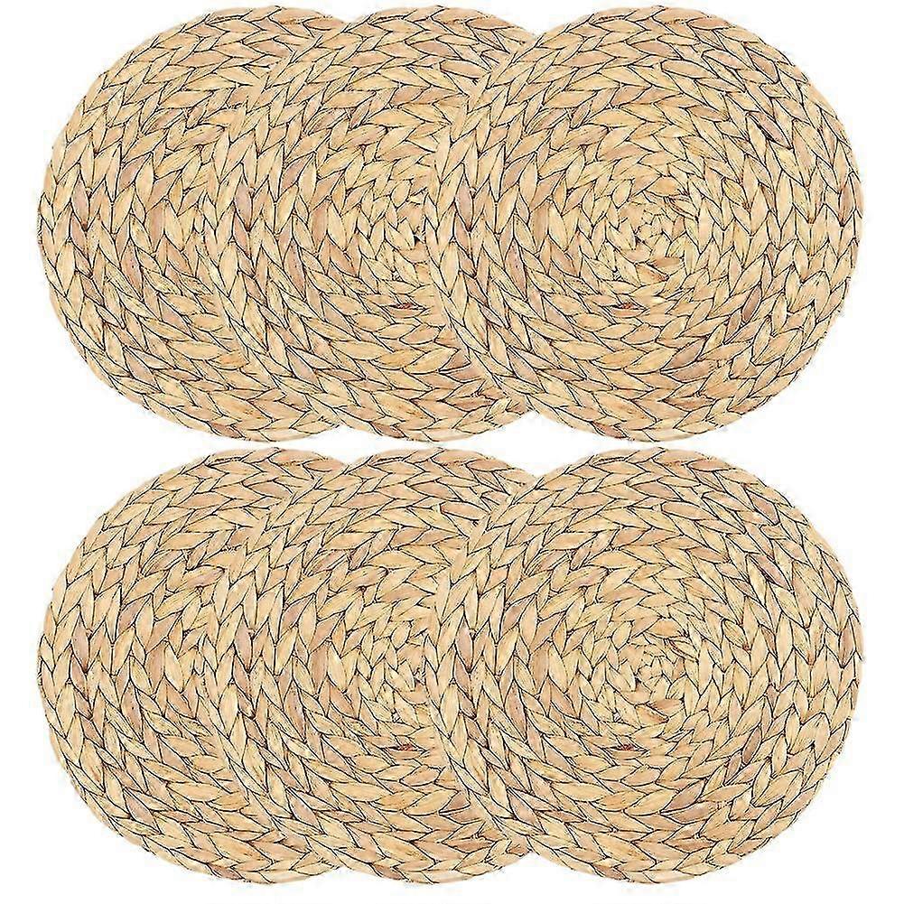 Round Water Hyacinth Woven Rattan Placemats: Round Braided Table Mats with Non-Slip Design for Modern Settings