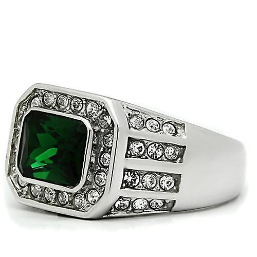 High polished (no plating) Stainless Steel Ring with Synthetic Synthetic Glass in Emerald for Women Style TK495