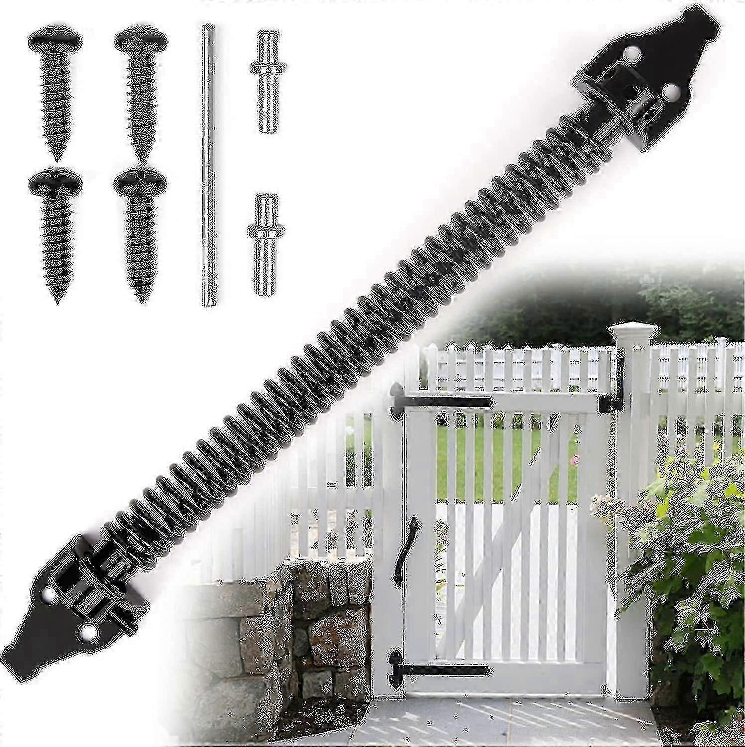 Self Closing Gate Spring Adjustable Metal Closure for Wooden Gates Fence Black Garden Door Closer