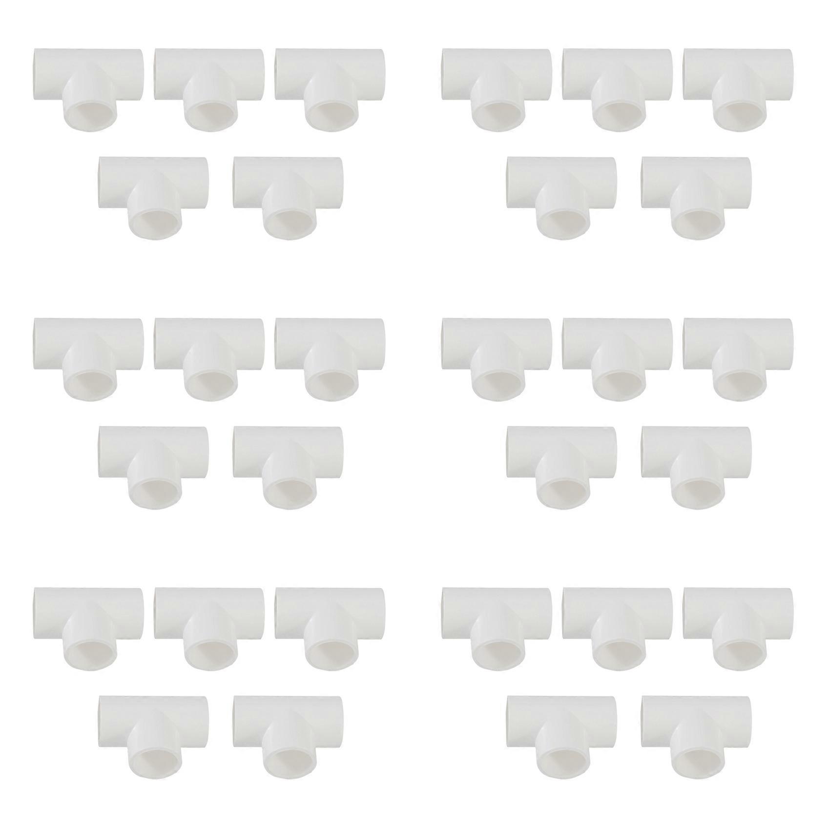 20mm PVC Tee 3 Way Water Pipe Tube Adapter Connectors White 30 Pcs