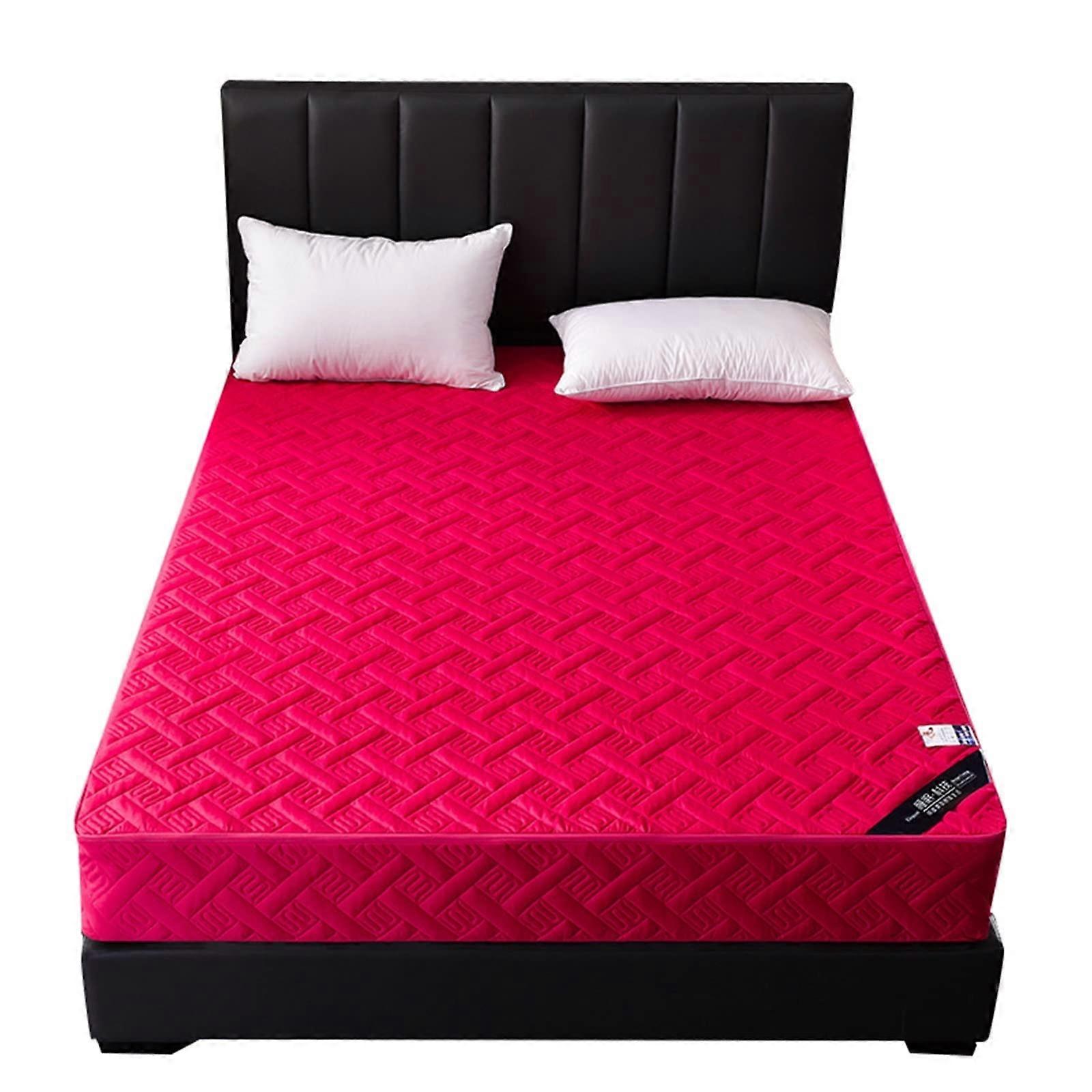 Mattress Cover Quilted SixSided Zipper, Breathable Deep Pocket Encased Mattress Protector Pad, Rose Red, 120x200x25cm