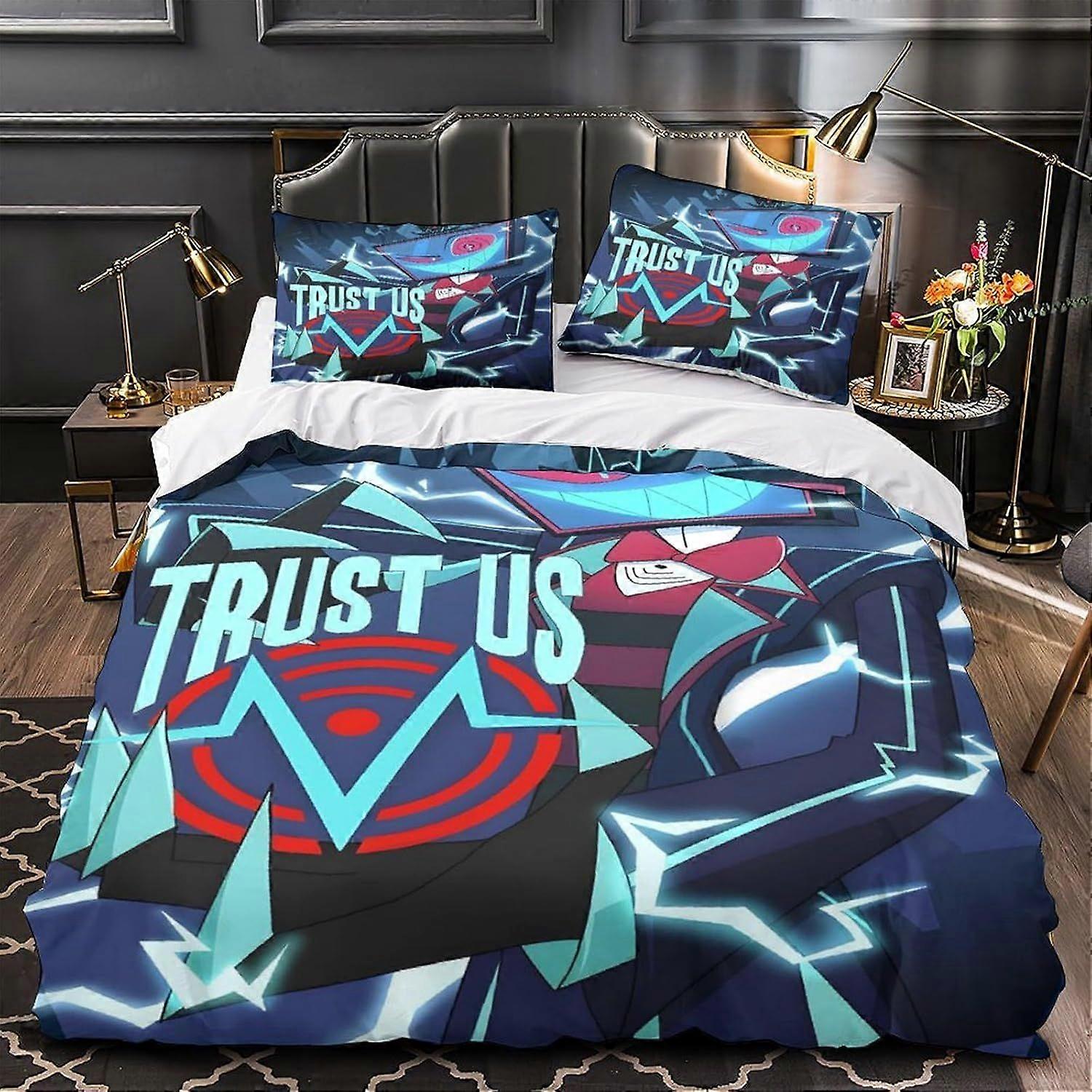 s579 Hazbin Hotel Täcke Täcke, 3D-tryckta sängkläder set Anpassade överkast 3 st Vaggie Angel Dust Alastor påslakan + 2 örngott för K