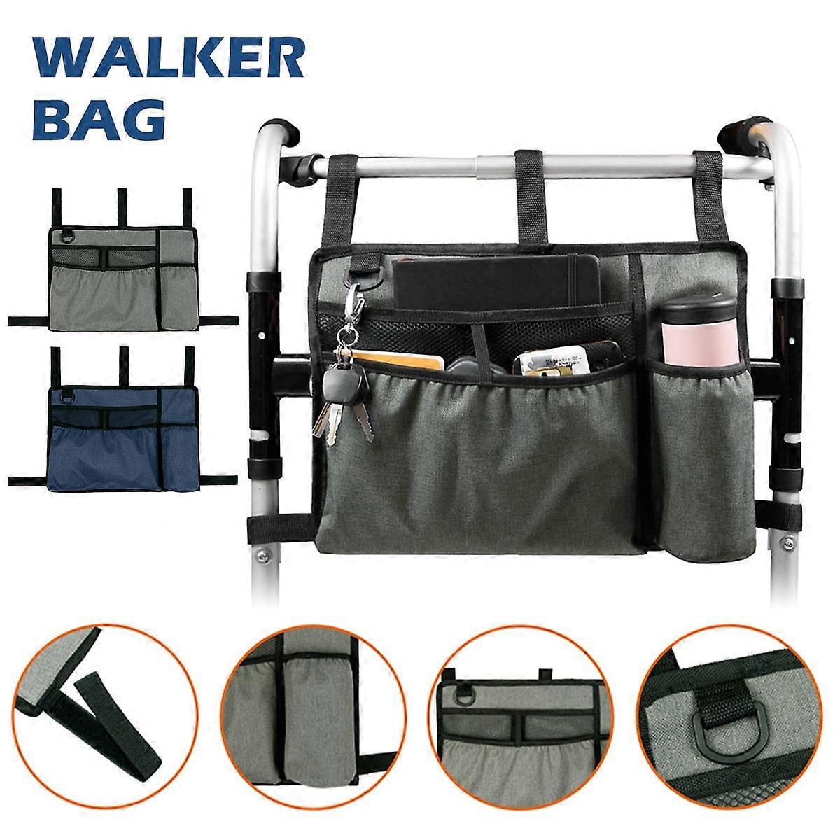 Walker Bag with Cup Holder, Large Capacity Storage Pouch Compatible with Most Rollators & Wheelchairs, Gray