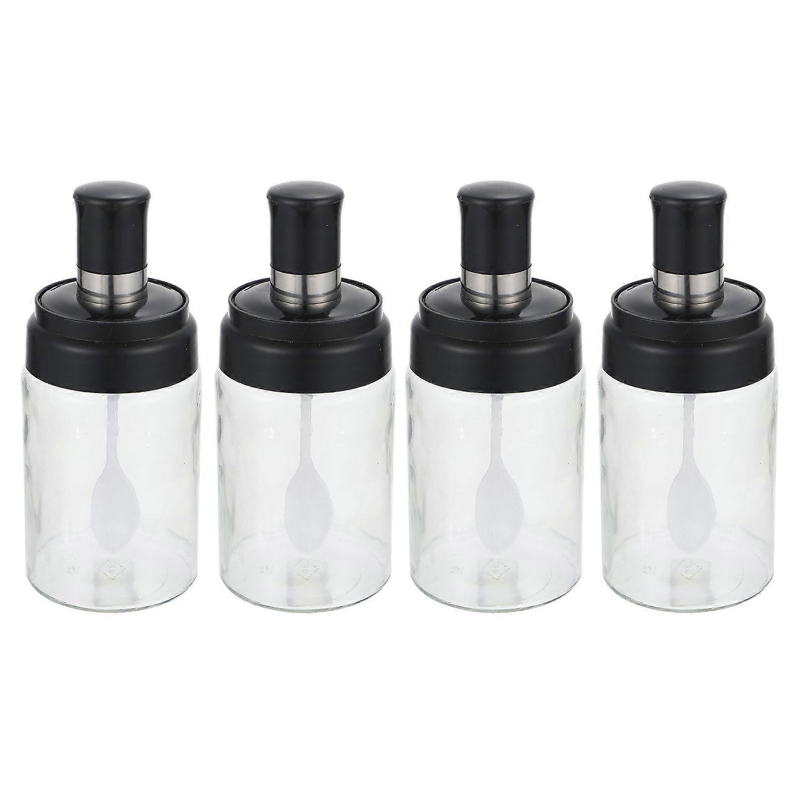 Spice Jar With Spoon 4Pcs Storage Bottles For Indoor Home Dining Crafted From Glass In Multi Color Including Brush Design