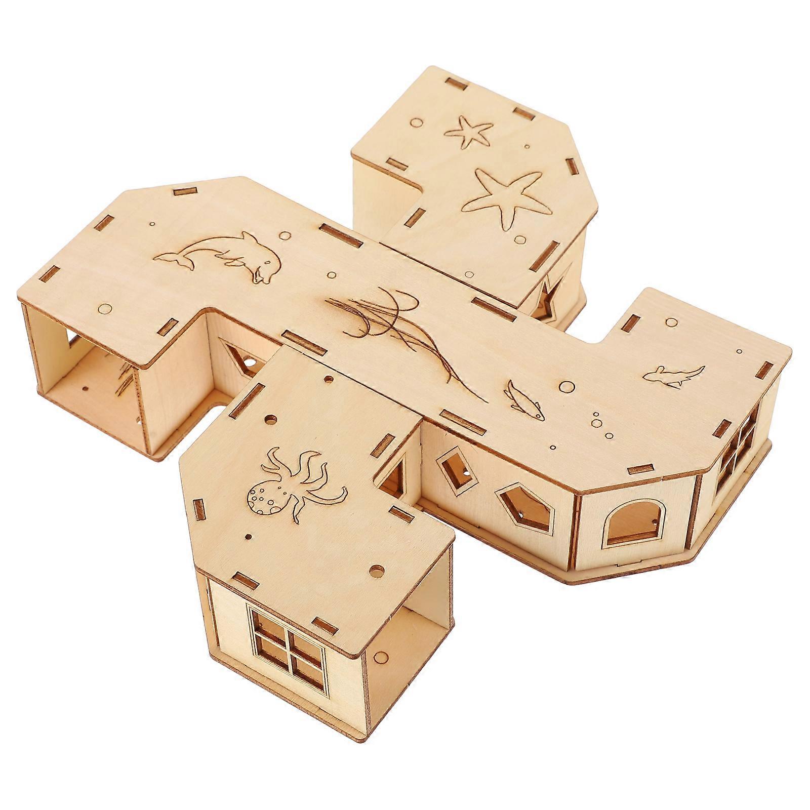 Hamster Tunnel Maze Toy for Small Pets 5Pcs Wooden Exercising Toy