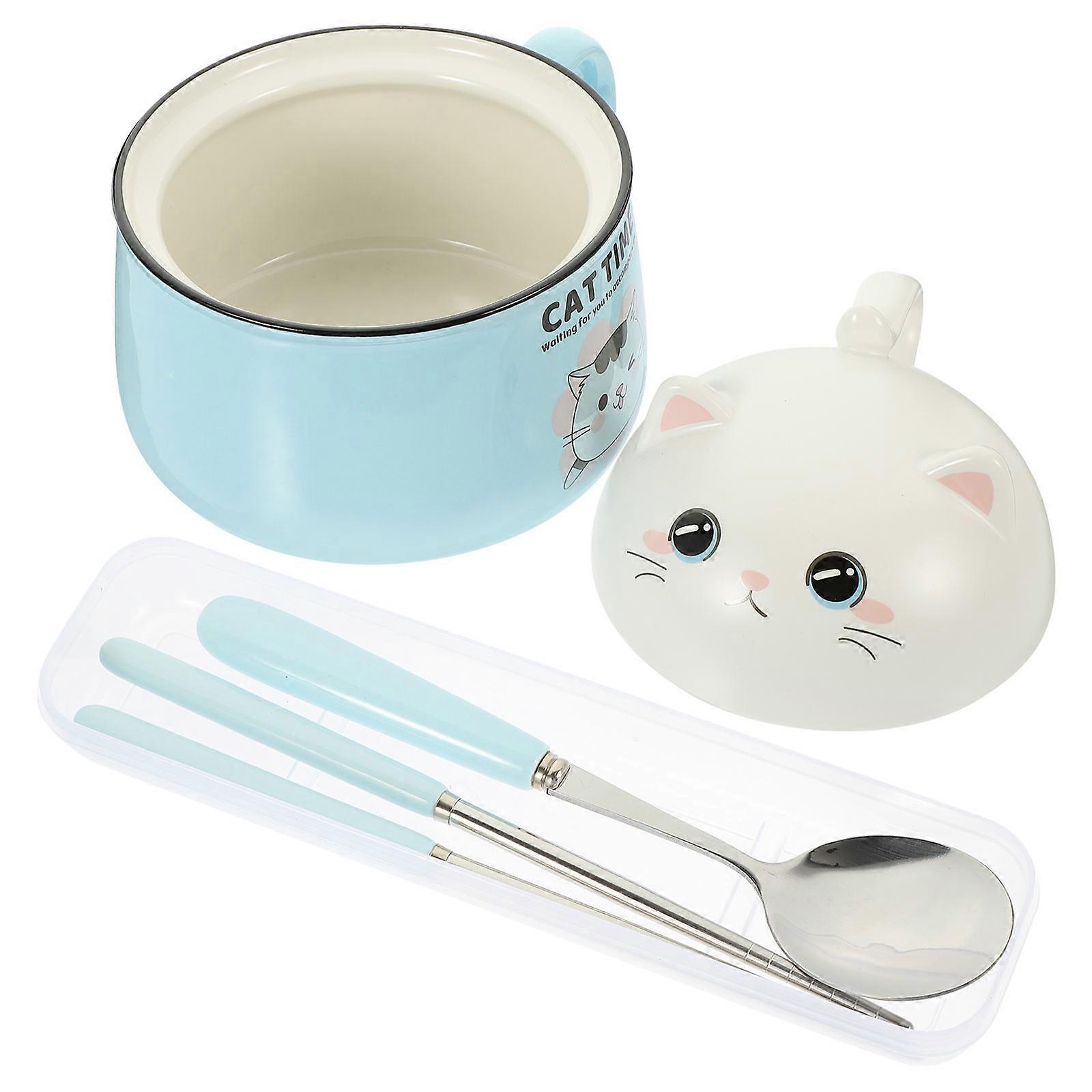 Ramen Noodles Bowl With Handle Ceramic And Stainless Steel For Buffets 1Set