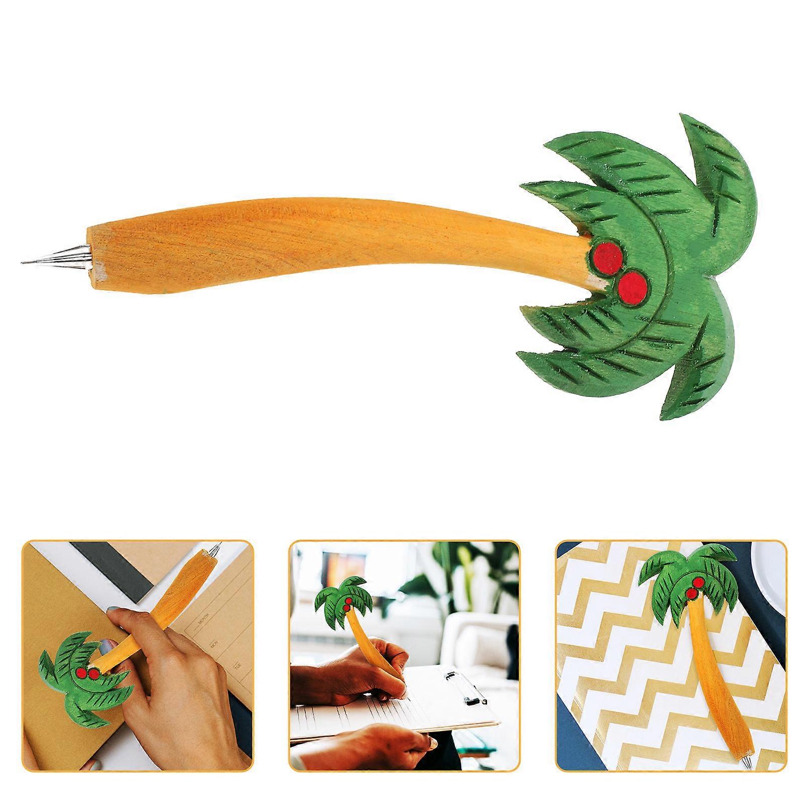 4Pcs Wooden Ballpoint Pen for Writing Use Coconut-Tree Texture Lightweight