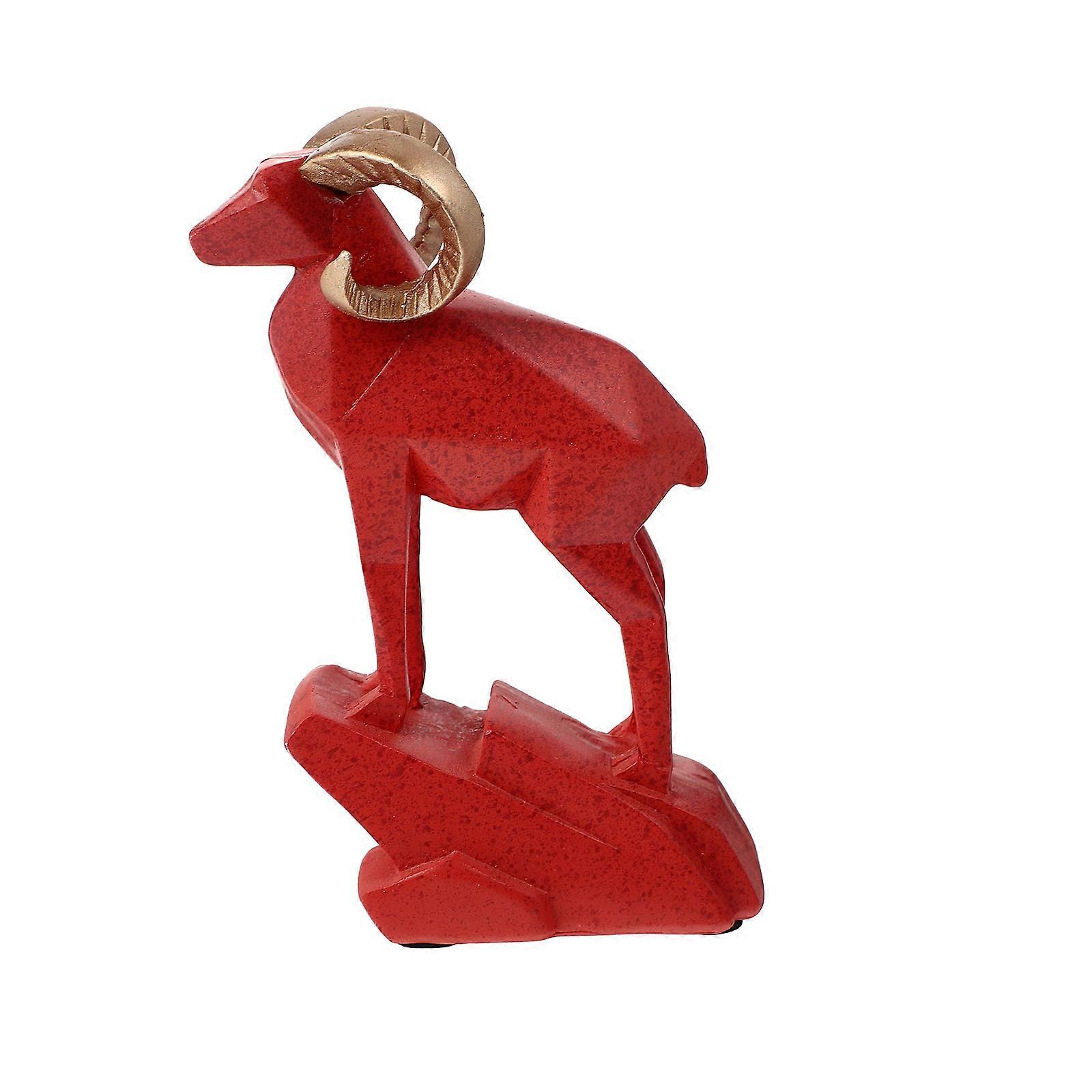 Resin Sheep Ornament Desktop Decor for Home 3Pcs Red Figurine Set