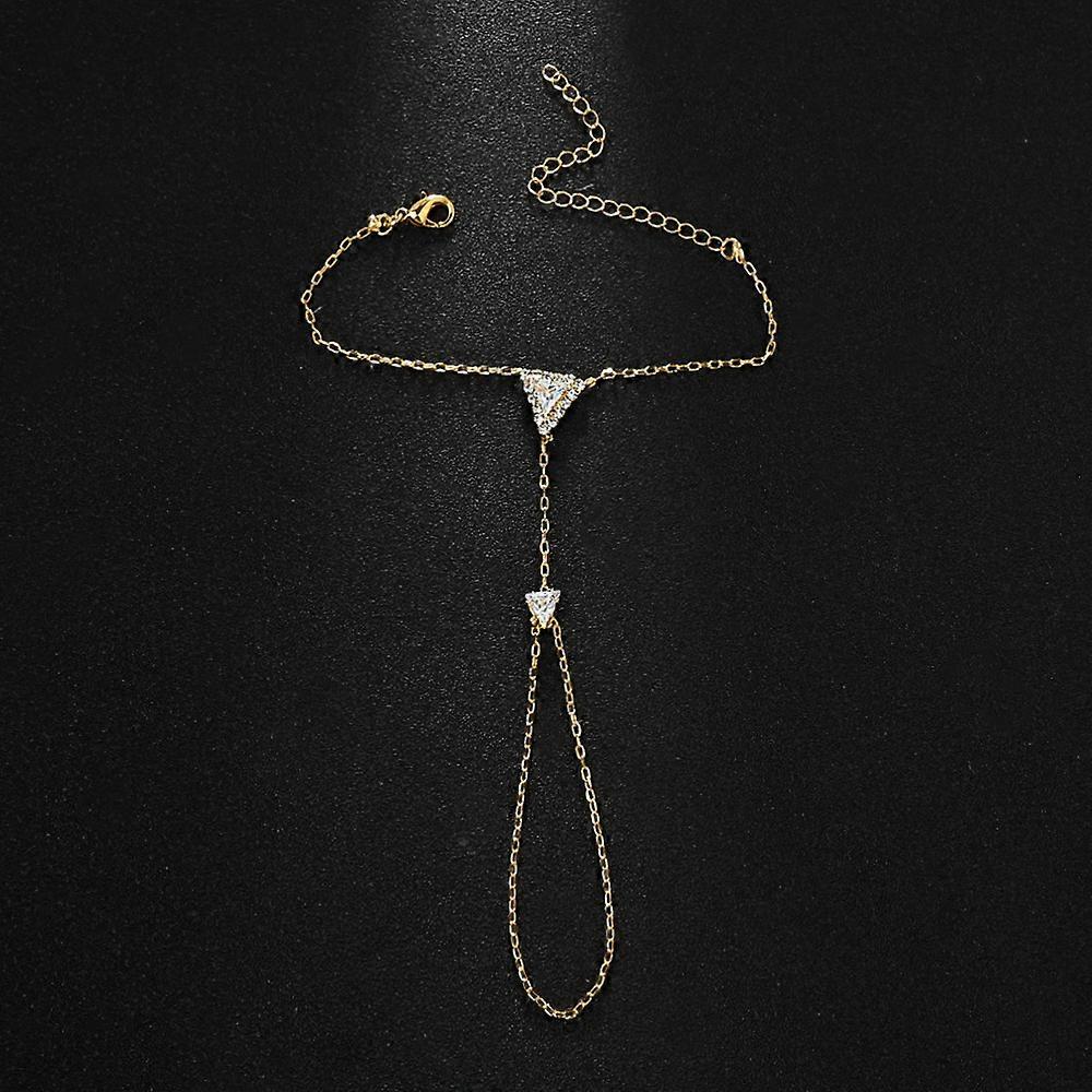 Nueva pulsera de dedo geométrica triangular, pulsera de circonita simple, pulsera de nicho con diamantes a juego, pulsera dorada