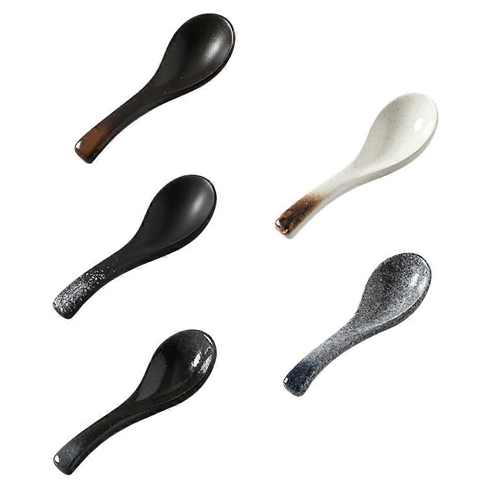 Assorted Color Ceramic Soup Spoons for Food Serving 5Pcs
