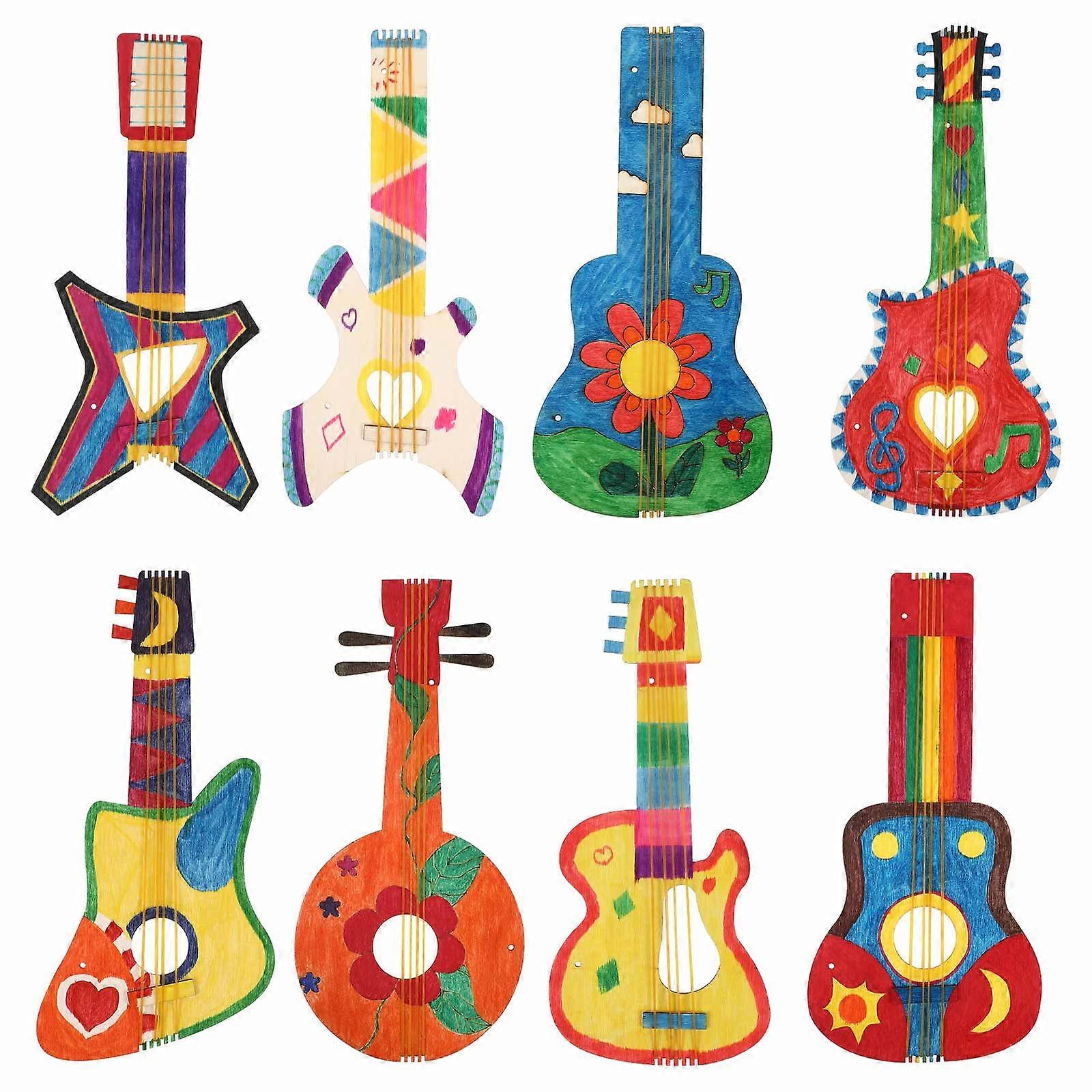 Wood Guitar Cutouts for Crafts Use with 24Pcs Unfinished Wooden Shapes