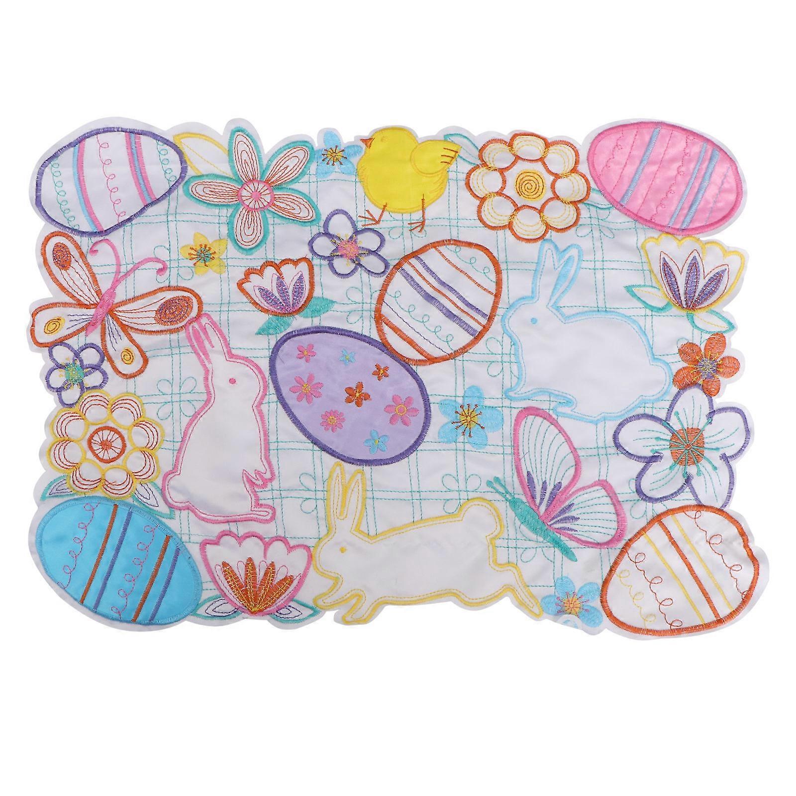 Rabbit Placemat for Eating Use Easter Table Mat 2Pcs Colorful Linen Decor
