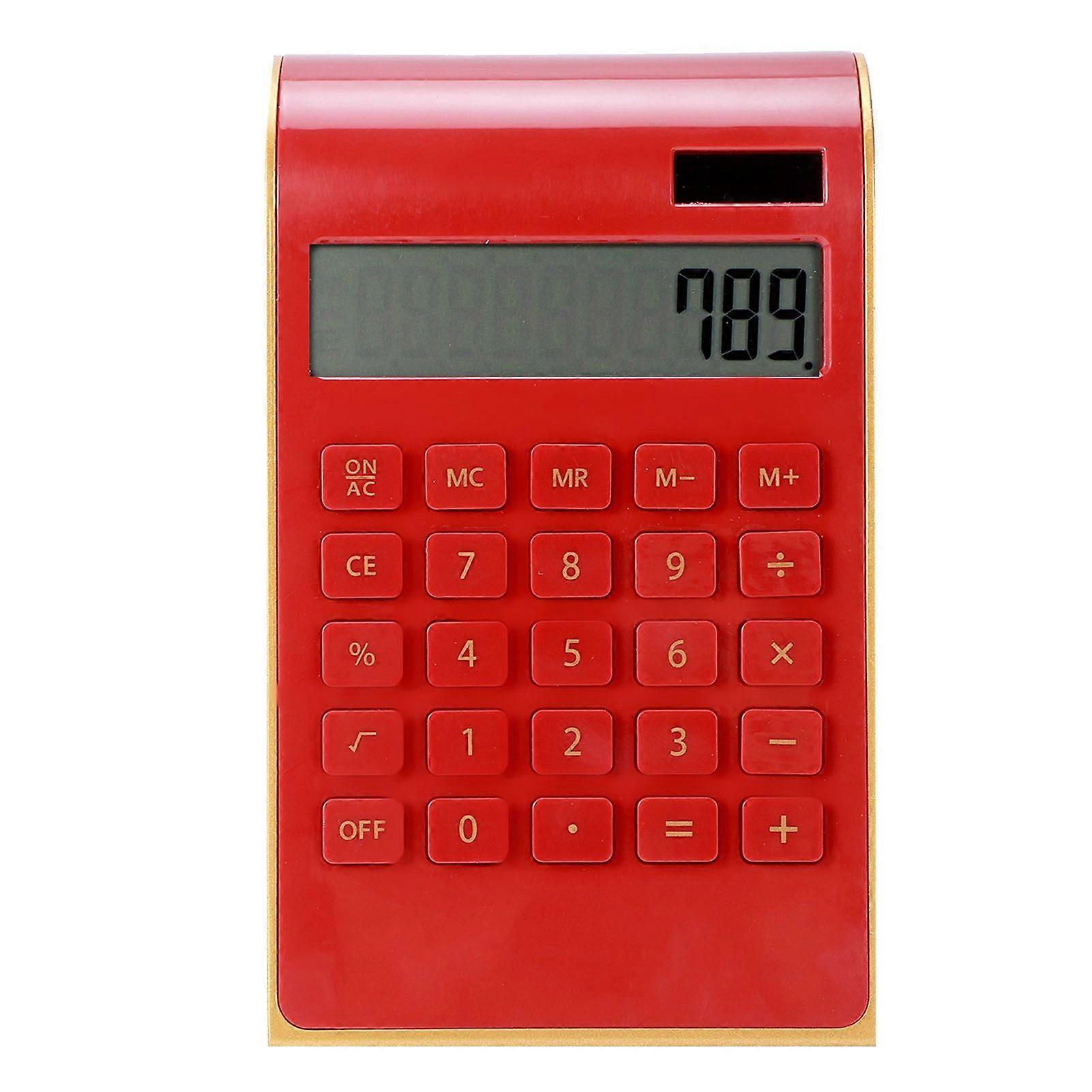Portable 10 Digits Calculator Ultra Thin Solar Power Calculator for Home Office Business LCD DisplayRed
