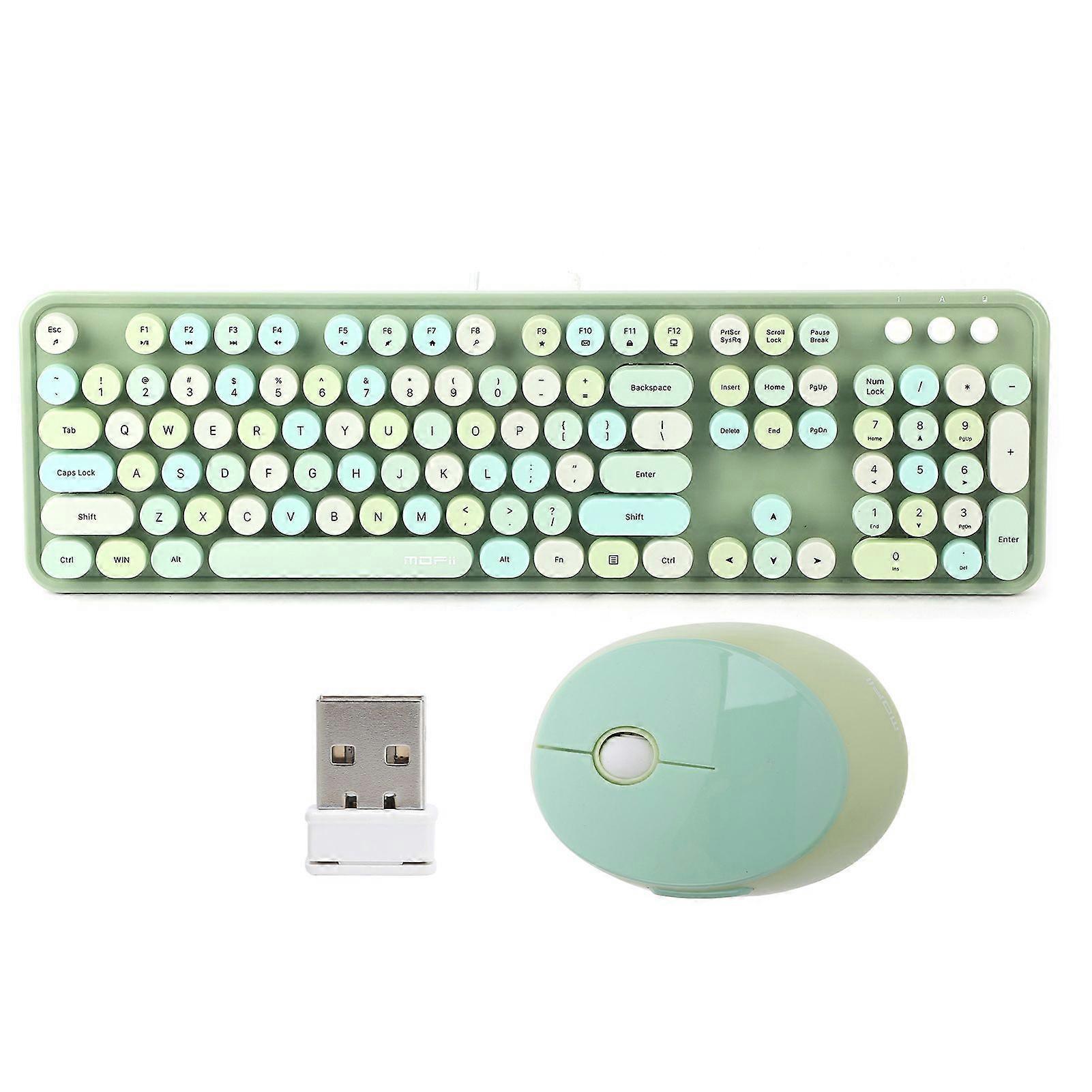 2.4Ghz Wireless 104 Key Keyboard and Mouse Set Office Desktop Cute Keyboard for Computer(Couleur mlange verte )