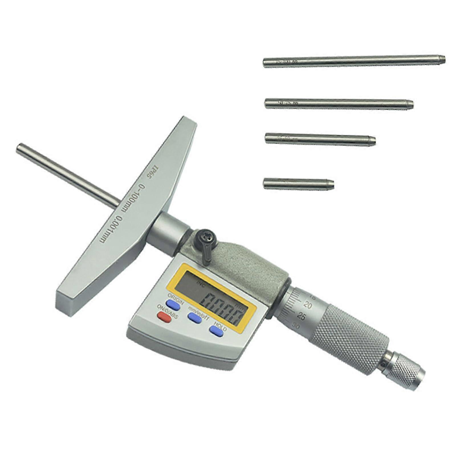 Digital Depth Micrometer LED Screen 4 Probes Stainless Steel 0100mm Measuring Tool Set Storage Case