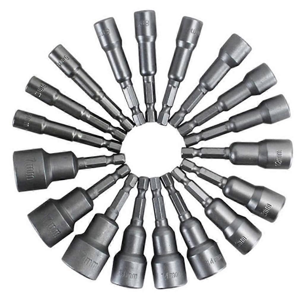 10 Piece Metric 1/4 Shank Magnetic Nut Driver Socket Adapter Hex Drill Bit Set Magnetic Nut Setter Nut Setters Socket Wrench Screw 6-19mm