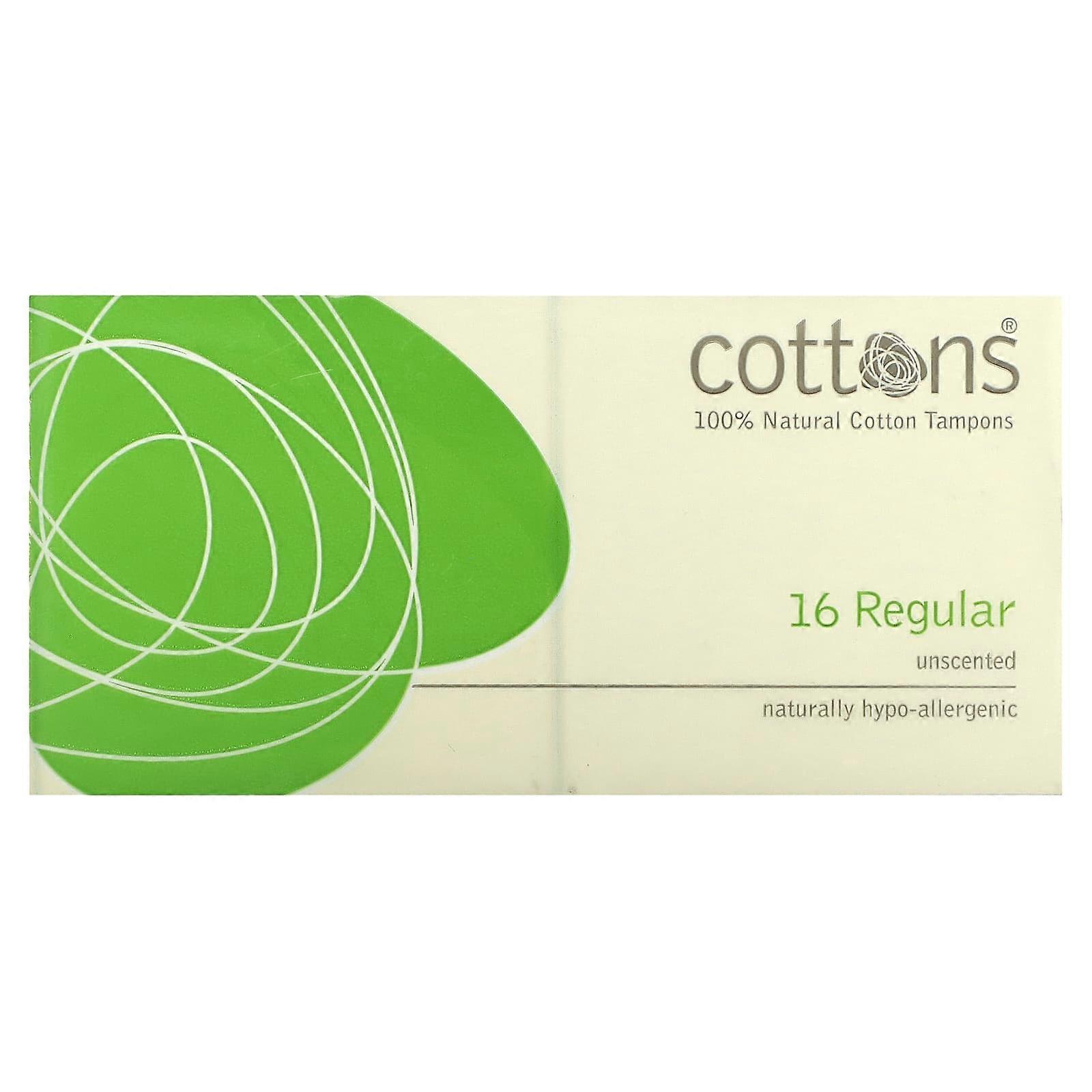 100% Natural Cotton Tampons, Regular, Unscented, 16 Tampons