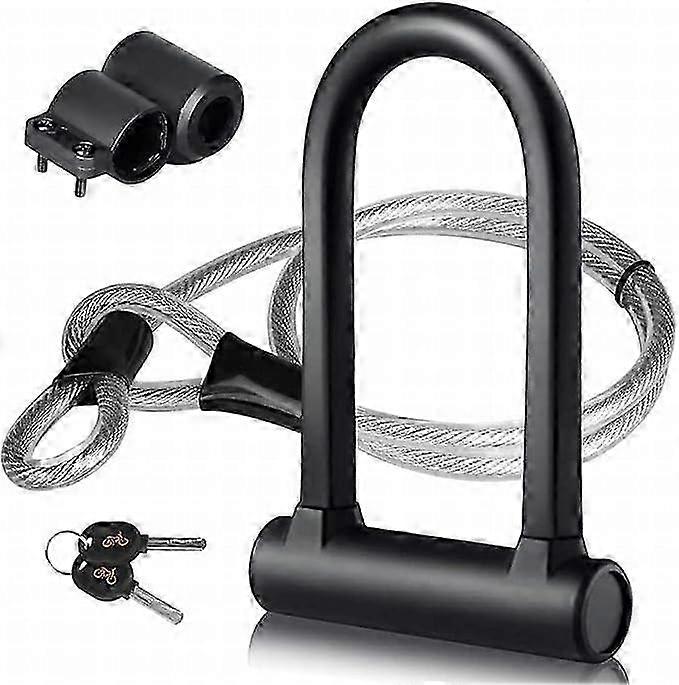 2025 Bicycle U-lock, DINOKA U-shaped bicycle lock + cable lock with bracket, 2-in-1 bicycle locker, U-lock, flexible cable