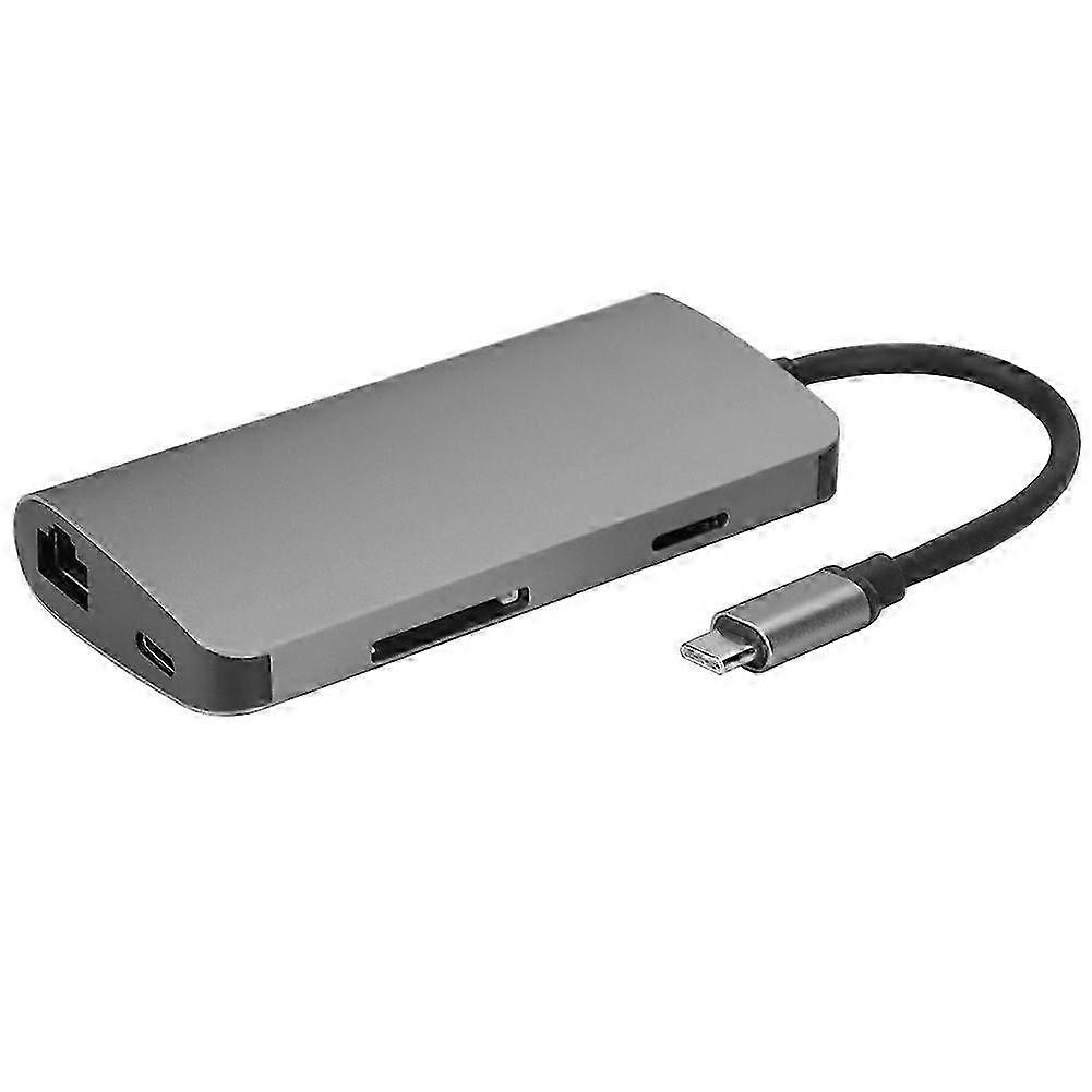 TypE C to HDMI+TypE c+RJ45+ USB3.0*3+SD+TF Adapter Converter Gray