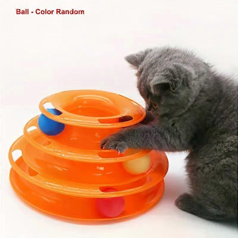 3 Layer Interactive Cat Toy Tower with Colorful Balls Mental Physical Exerciser Fun Puzzle Game for Active Cats