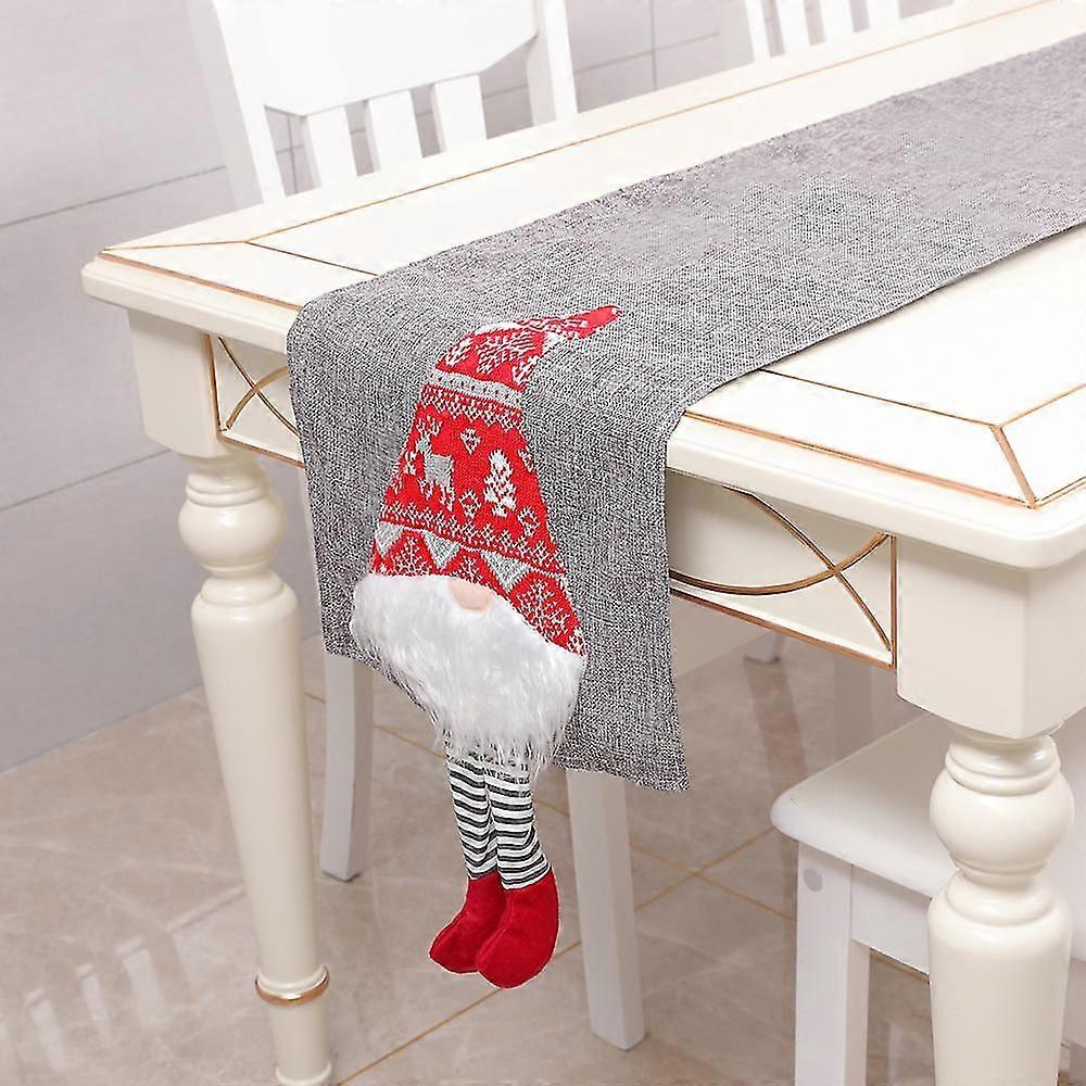 Christmas Table Runner Gnome Rustic Country Table Cloth ( Grey )