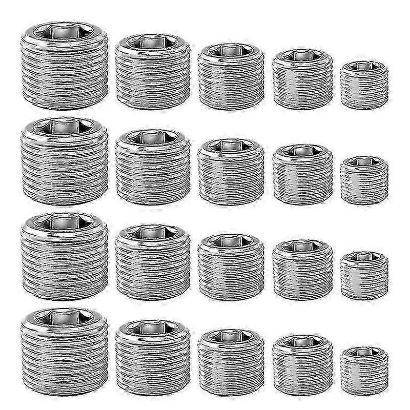 Hot 20 Pcs Pipe Plug Fitting,1/8 1/4 3/8 1/2 3/4In NPT Male Internal Hex Thread Socket Pipe Plug Fitting Assortment Kit,B