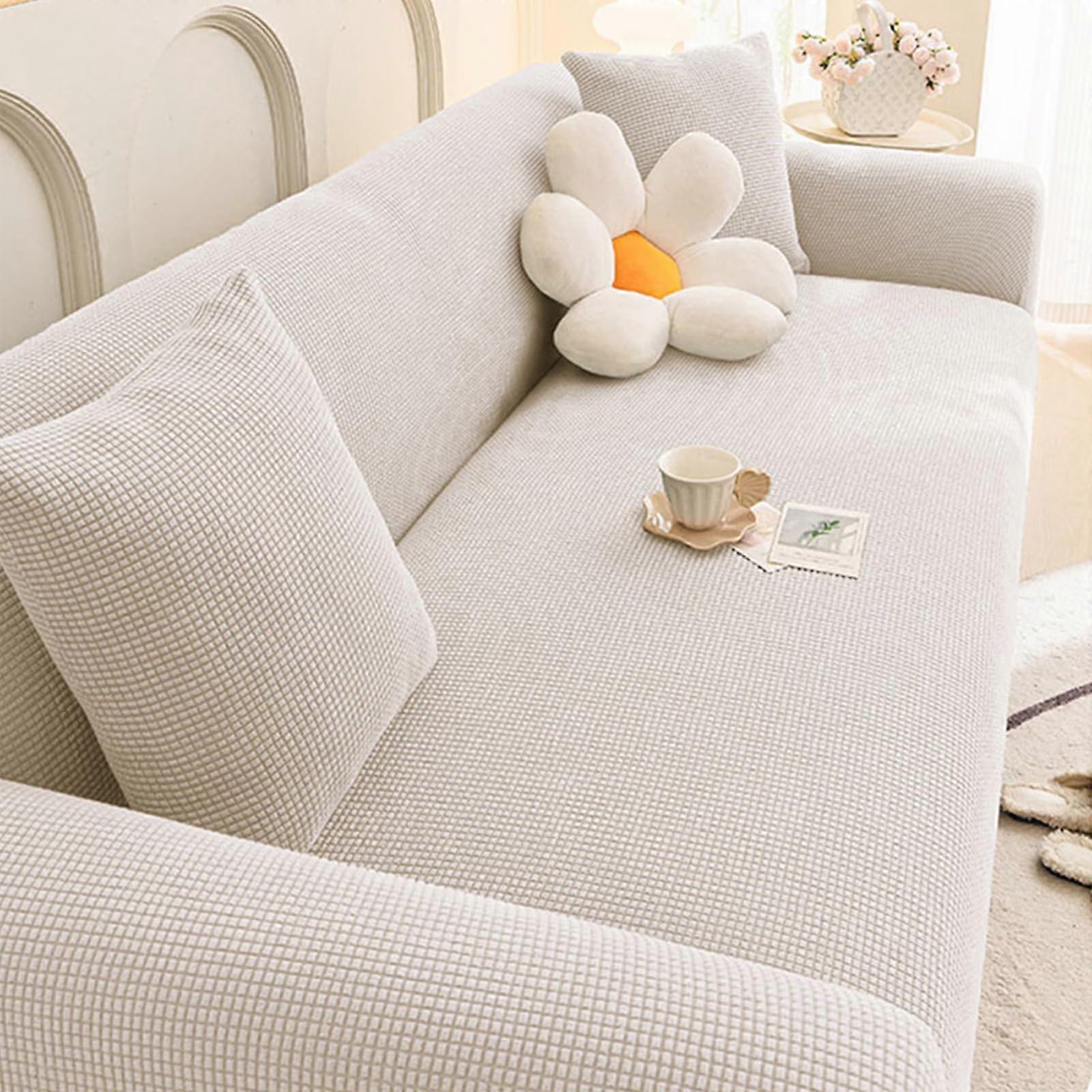 Velvet Corn Kernel Sofa Couch Covers Stretch NonSlip Universal Extendable 2 Seater 145185 Cm White Pet Friendly