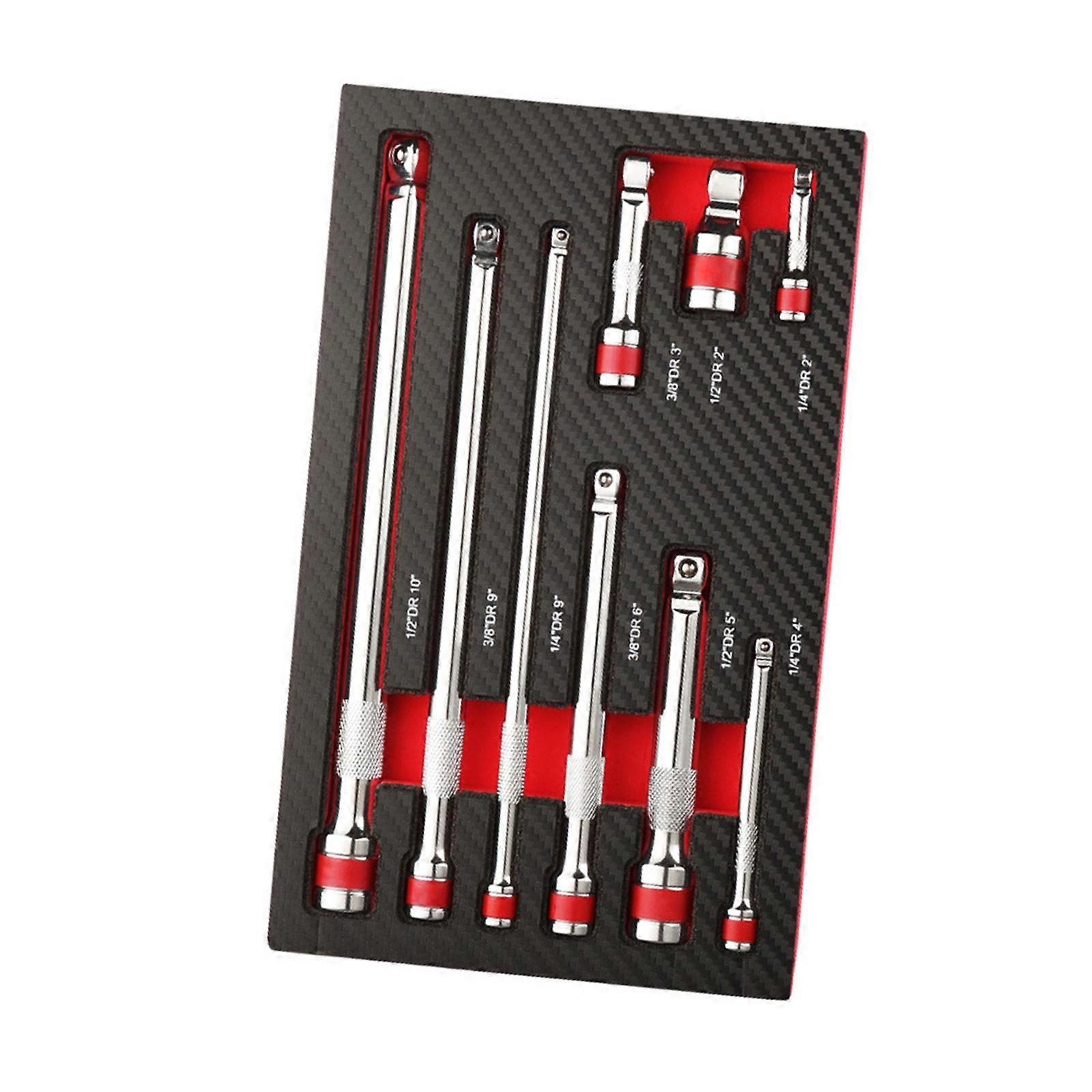 9 db-os professzionális dugókulcs-hosszabbító forgófejjel, strapabíró acél, 1/4"-os, 3/8"-os, 1/2"-os meghajtóval, racsnis villáskulcshoz, többszínű